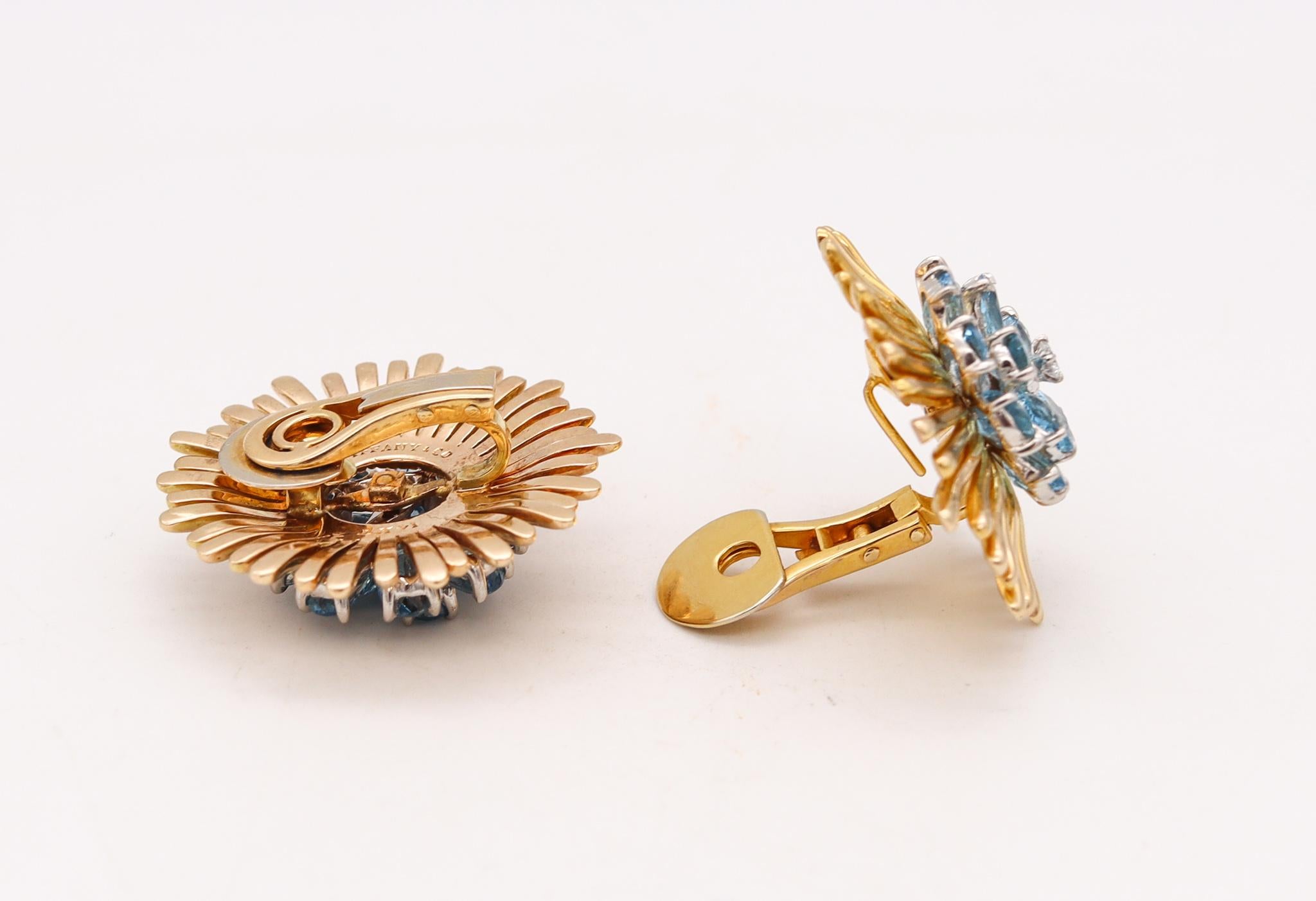 Women's Tiffany Co. 1960 Donald Claflin Earrings 14Kt Gold 21.72 Cts Aquamarine Diamonds