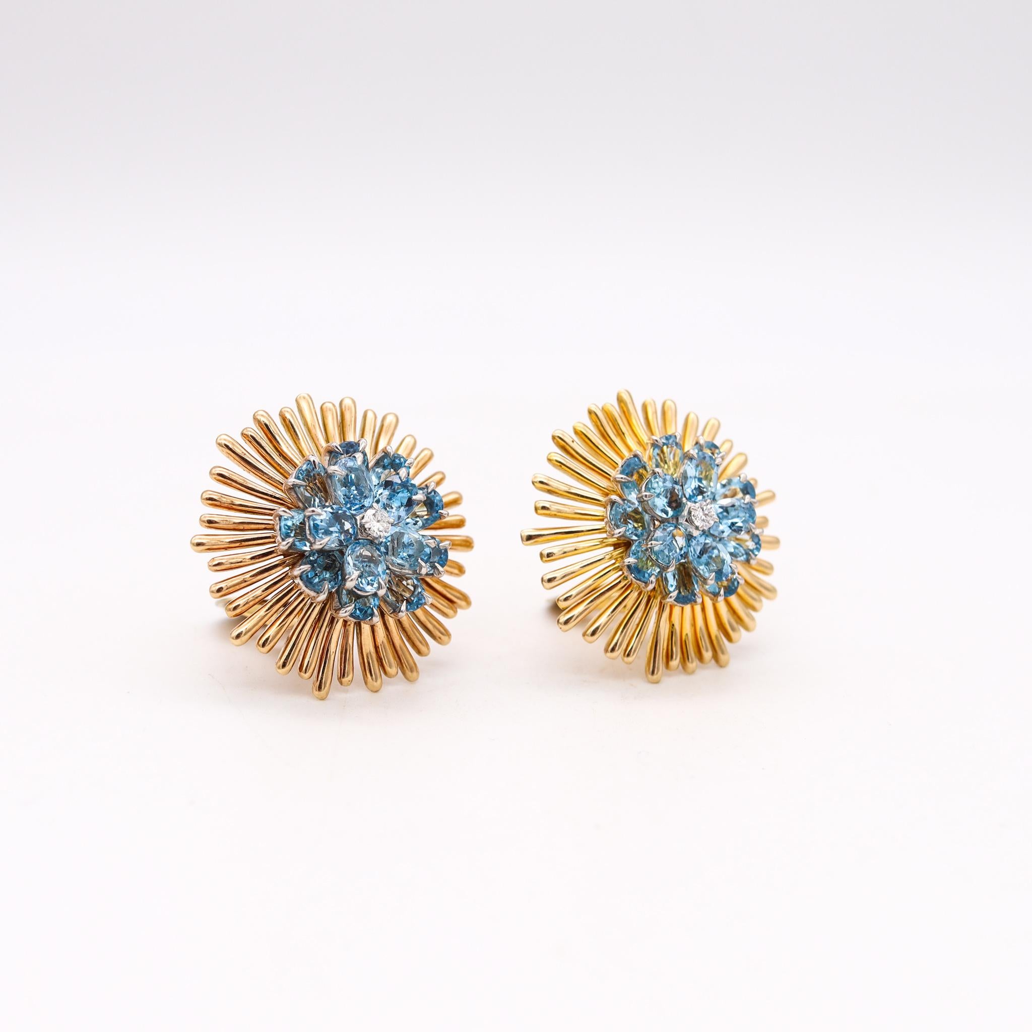 Tiffany Co. 1960 Donald Claflin Earrings 14Kt Gold 21.72 Cts Aquamarine Diamonds 1