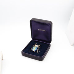 TIFFANY & CO. 1960 Enameled Scarab Brooch In 18Kt Yellow Gold With Diamonds