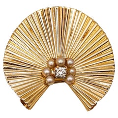 Tiffany & Co. 1960 George Schuler Brooch in 14Kt Gold with Pearls and Diamond