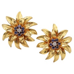 TIFFANY & CO. Pendientes Hojas 1960 De Oro Amarillo De 18 Kt Con Zafiros Y Diamantes