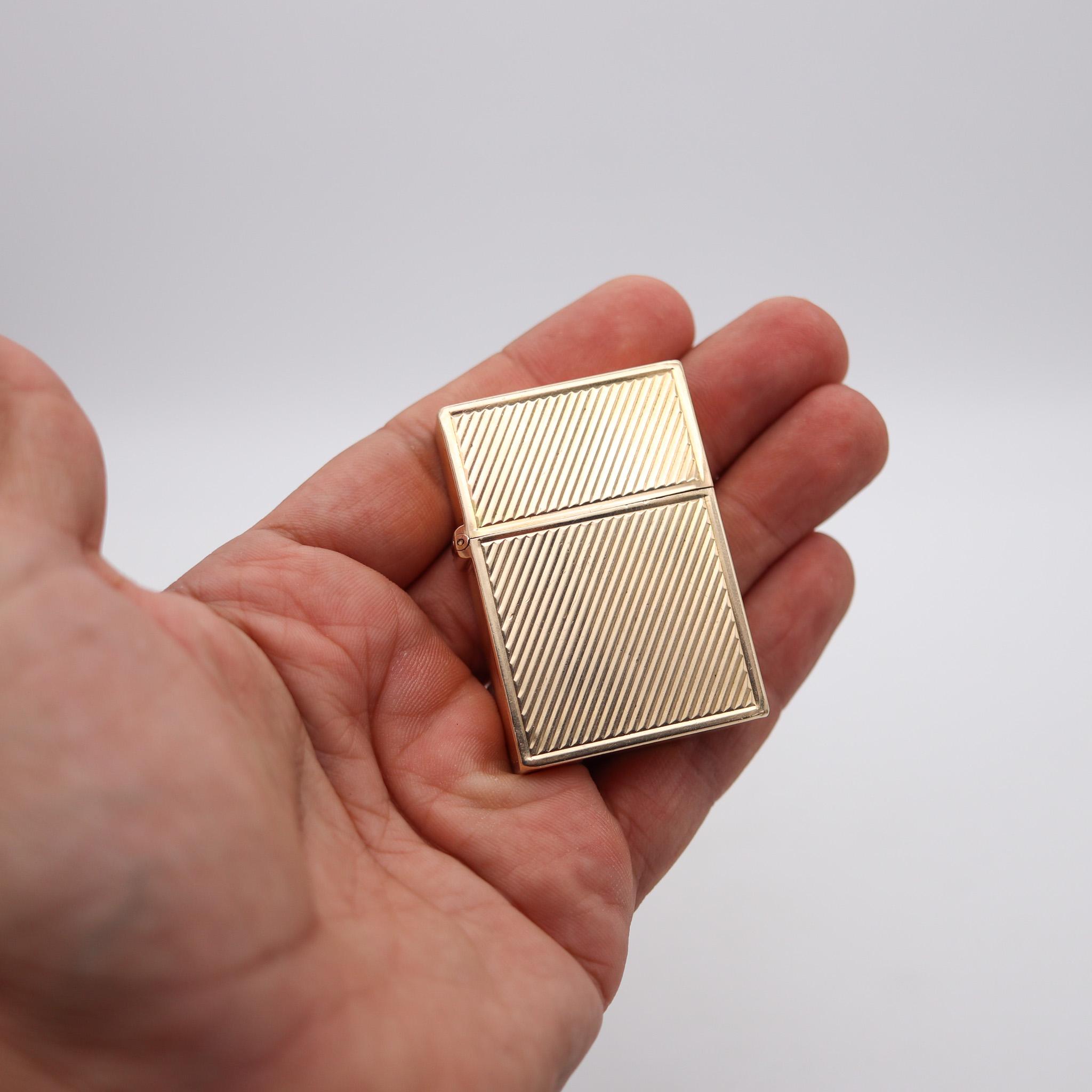 Mid-20th Century Tiffany & Co. 1960 Modernist Zippo Petrol Fluid Pocket Lighter 14Kt Yellow Gold For Sale