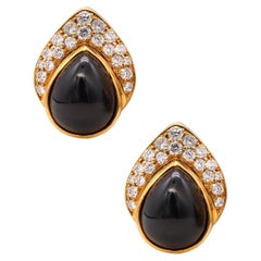 Tiffany Co 1960 New York Clips Earrings 18Kt Gold 39.12 Cts VVS Diamonds Onyx