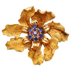 Vintage Tiffany & Co. 1960 Organic Brooch In 18Kt Yellow Gold With 1.26 Ctw In Sapphires