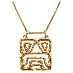 Tiffany & Co 1960 Rare Retro Abstract Mask Pendant in Textured 18Kt Yellow Gold