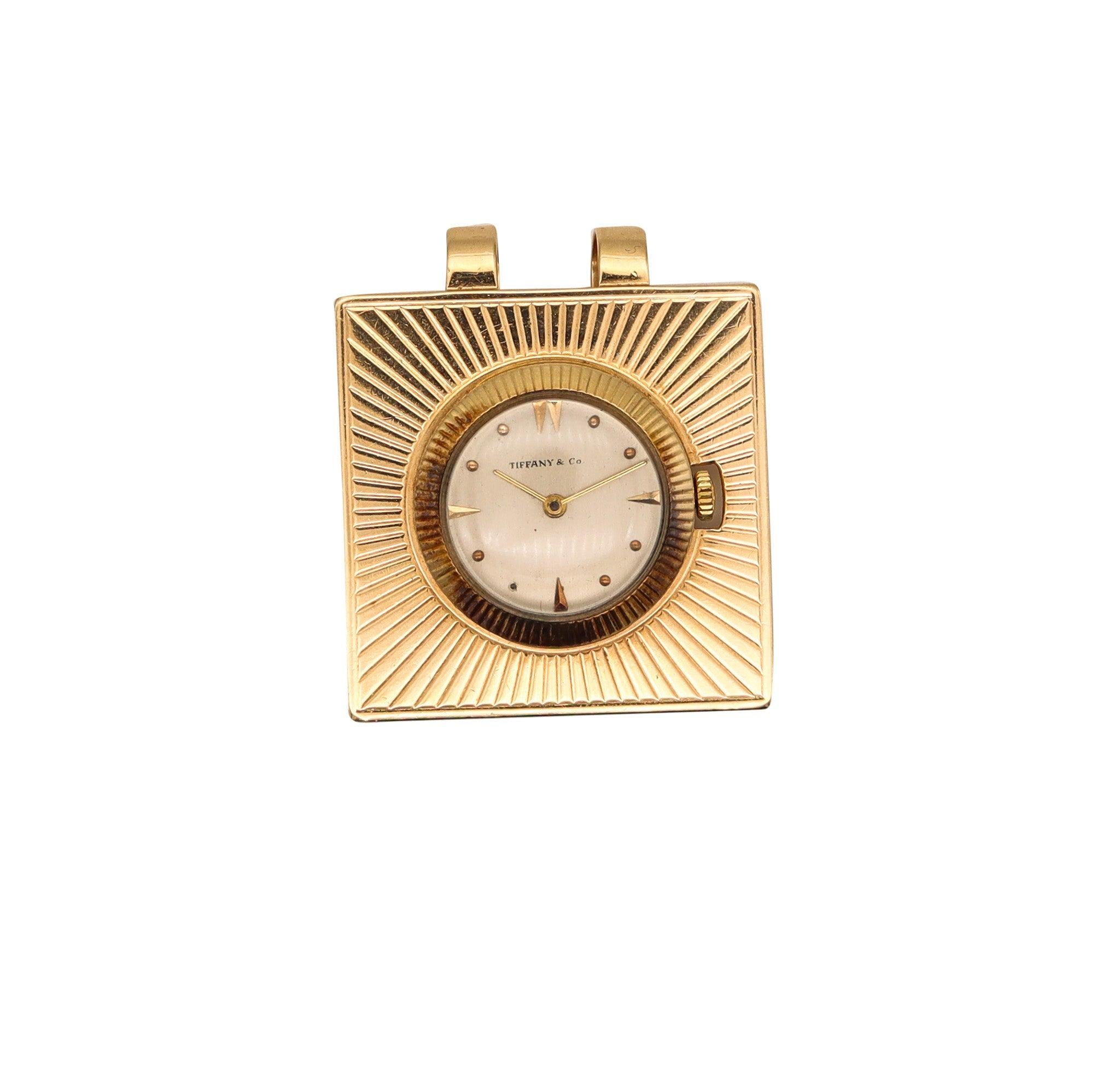 TIFFANY & CO. 1960 Retro Modernist Squared Pendant-Watch In 14Kt Yellow Gold In Good Condition In Miami, FL