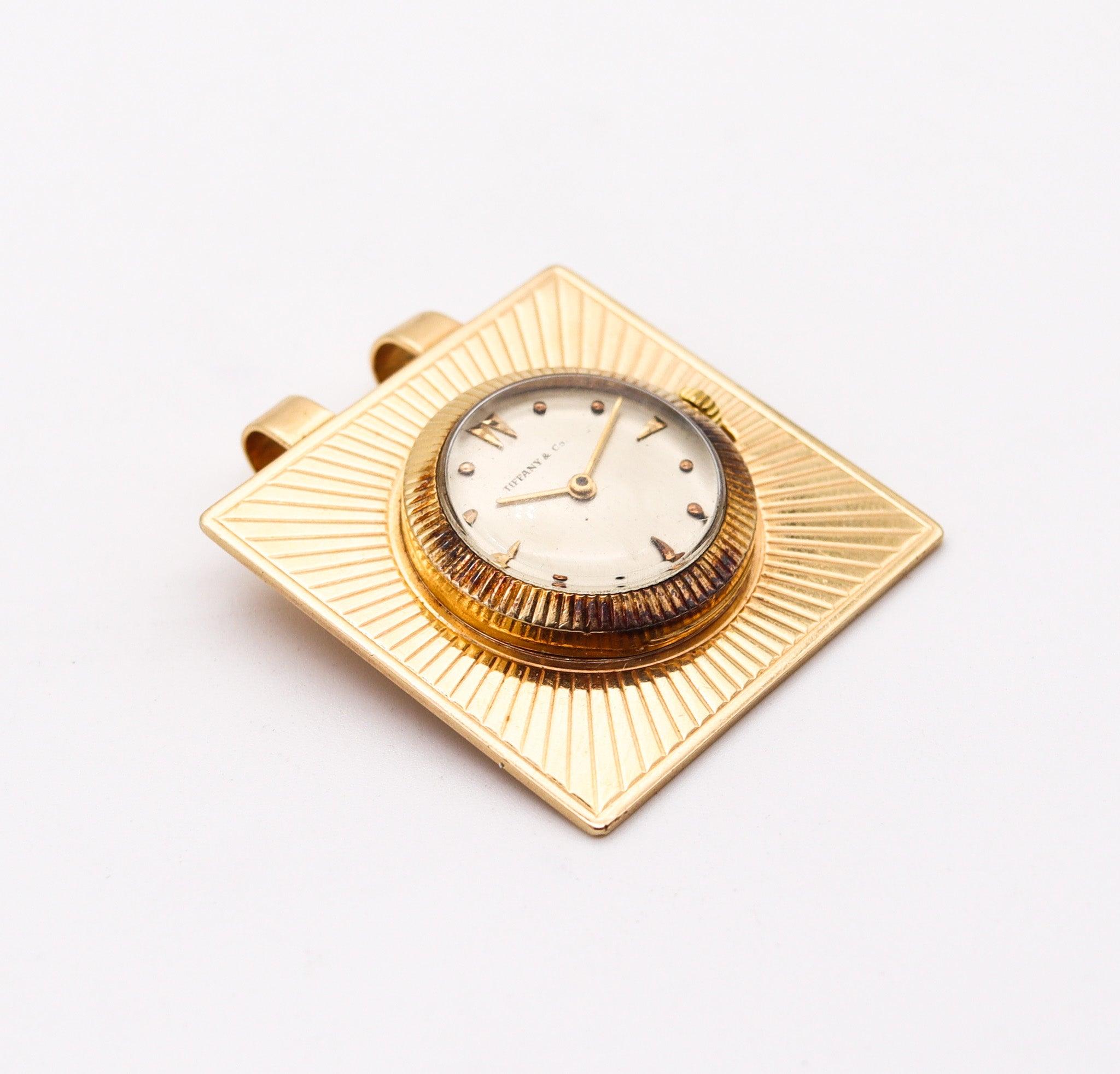 Women's TIFFANY & CO. 1960 Retro Modernist Squared Pendant-Watch In 14Kt Yellow Gold