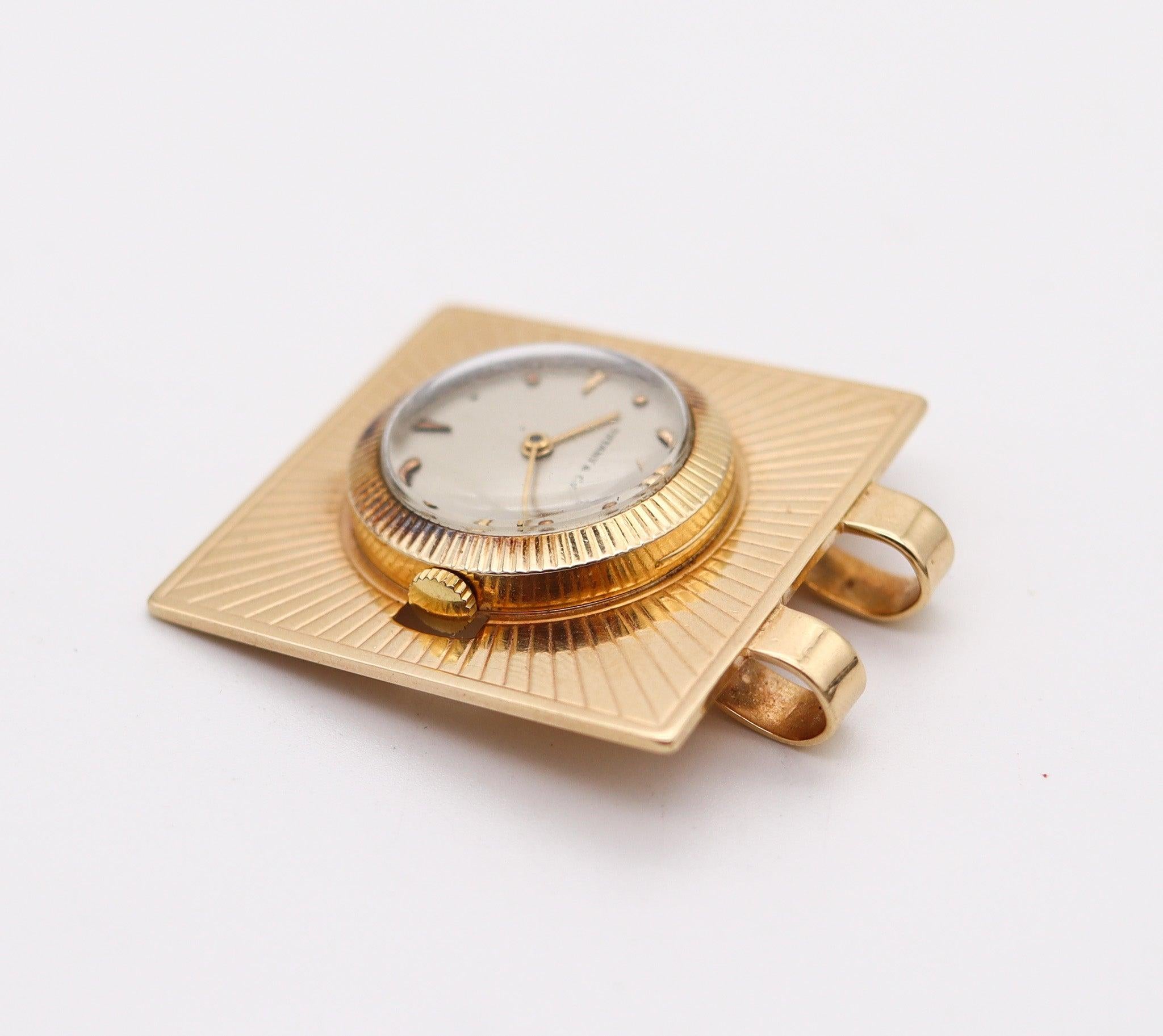 TIFFANY & CO. 1960 Retro Modernist Squared Pendant-Watch In 14Kt Yellow Gold 1