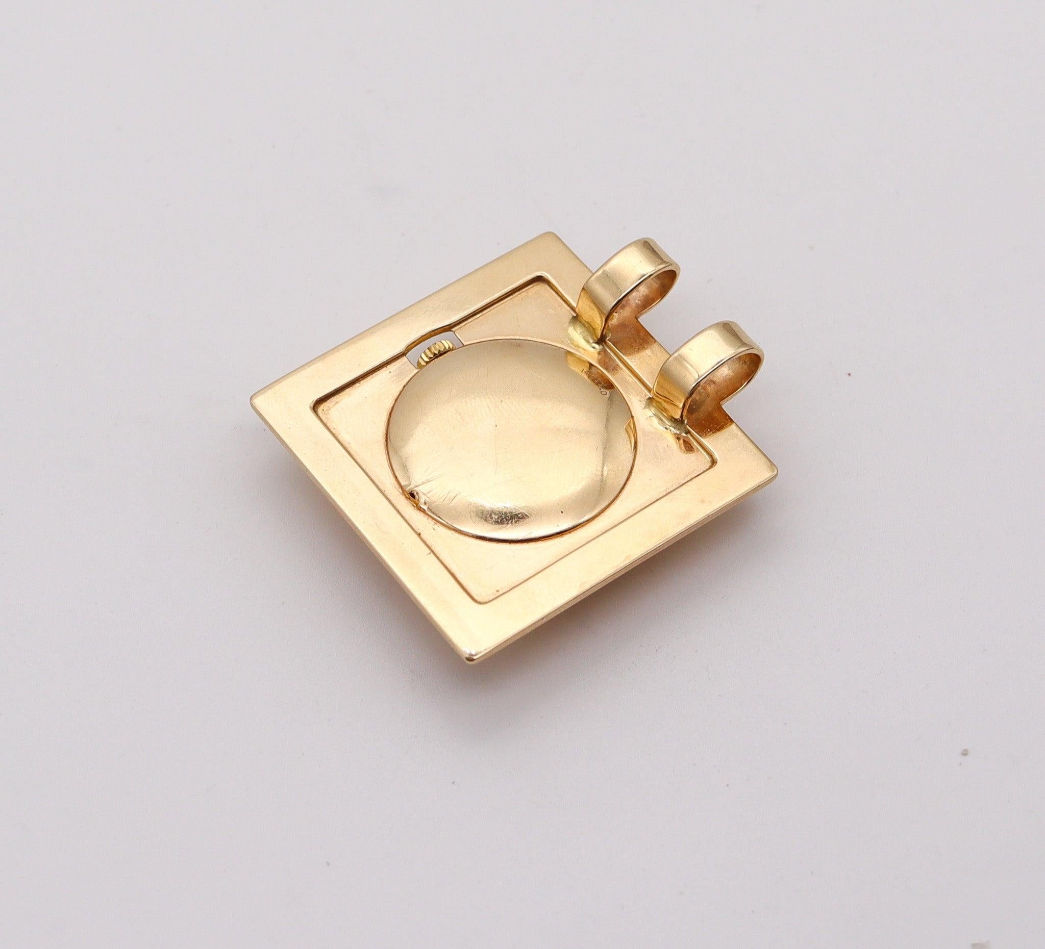 TIFFANY & CO. 1960 Retro Modernist Squared Pendant-Watch In 14Kt Yellow Gold 2