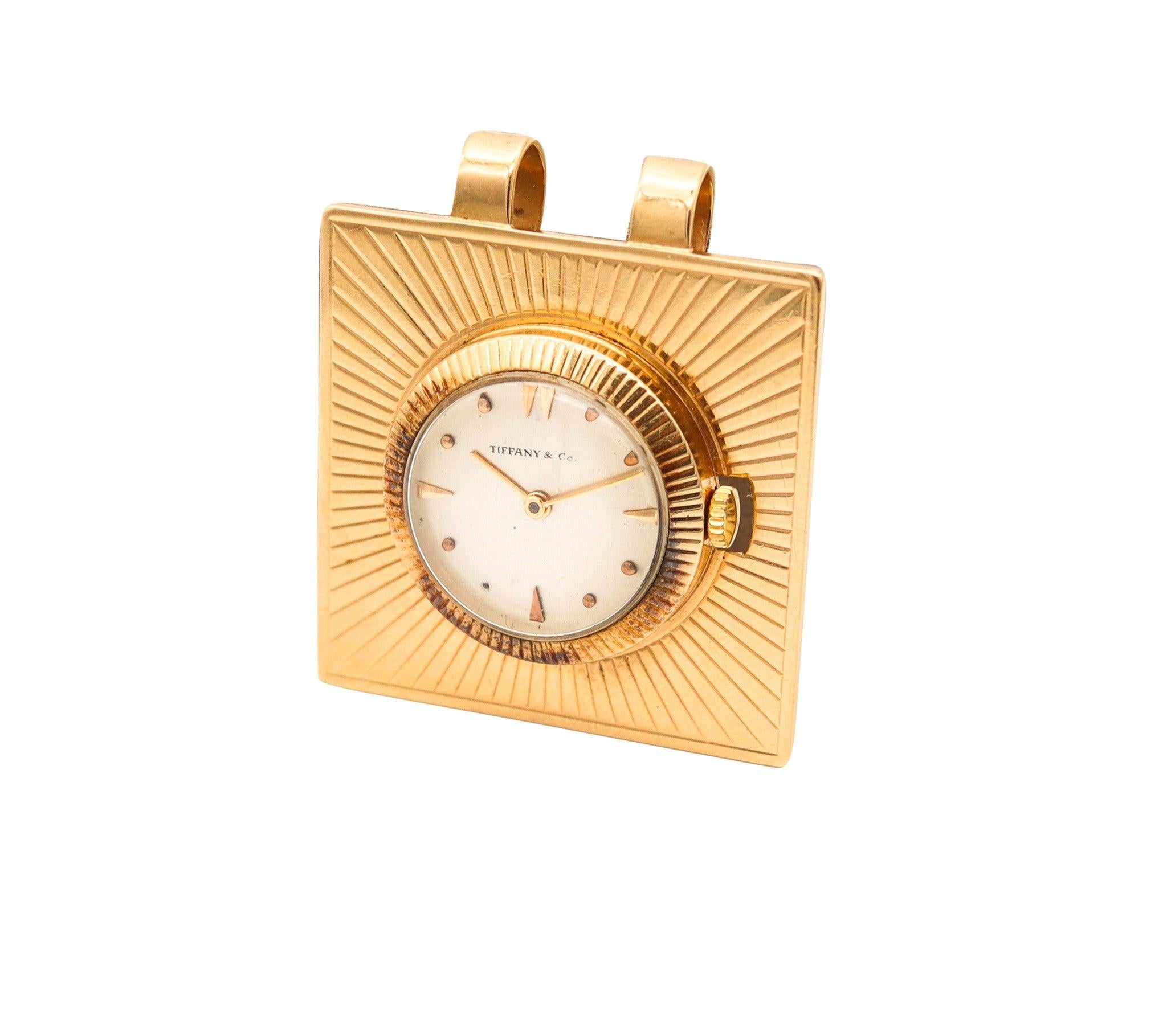TIFFANY & CO. 1960 Retro Modernist Squared Pendant-Watch In 14Kt Yellow Gold 3