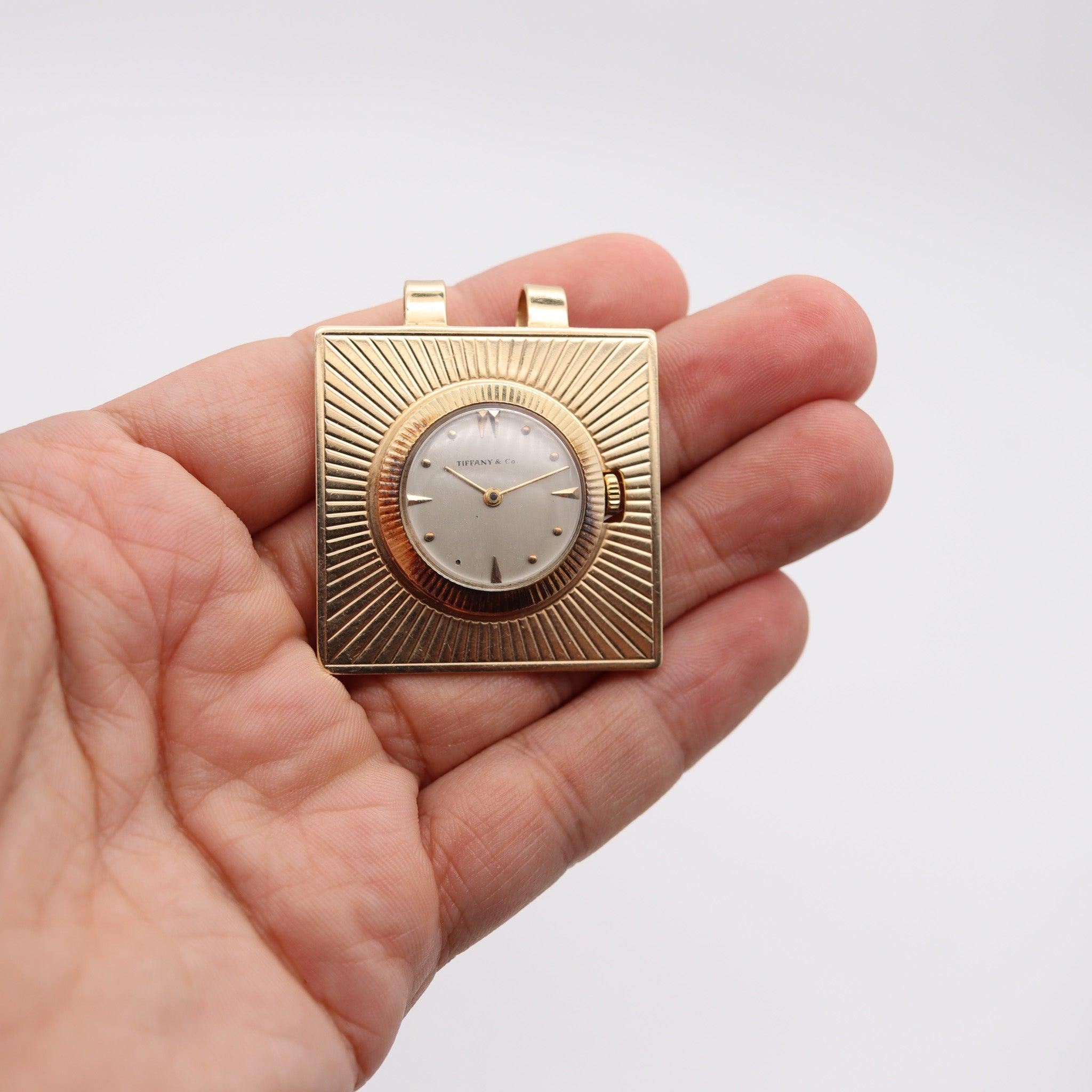 TIFFANY & CO. 1960 Retro Modernist Squared Pendant-Watch In 14Kt Yellow Gold 4