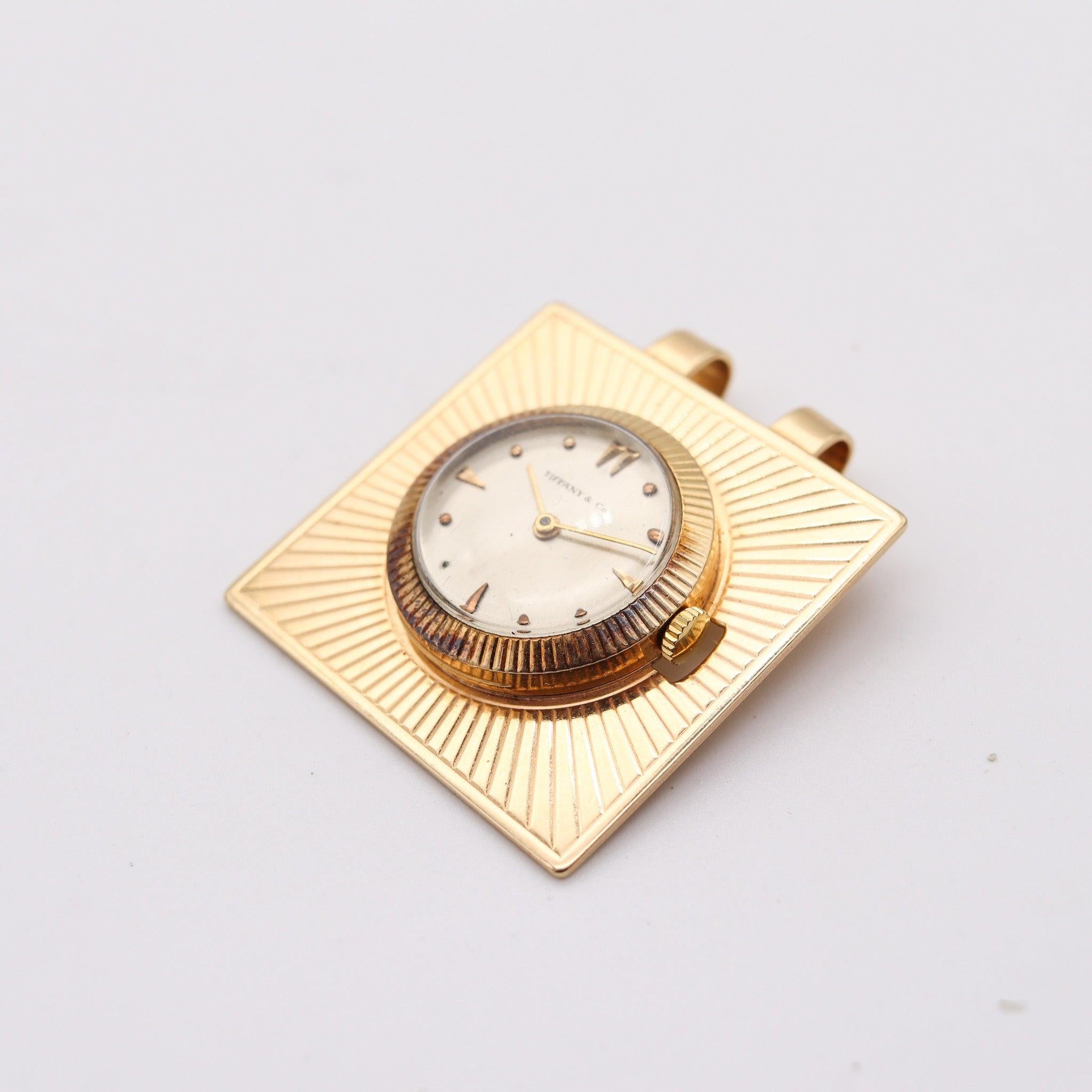 TIFFANY & CO. 1960 Retro Modernist Squared Pendant-Watch In 14Kt Yellow Gold 5