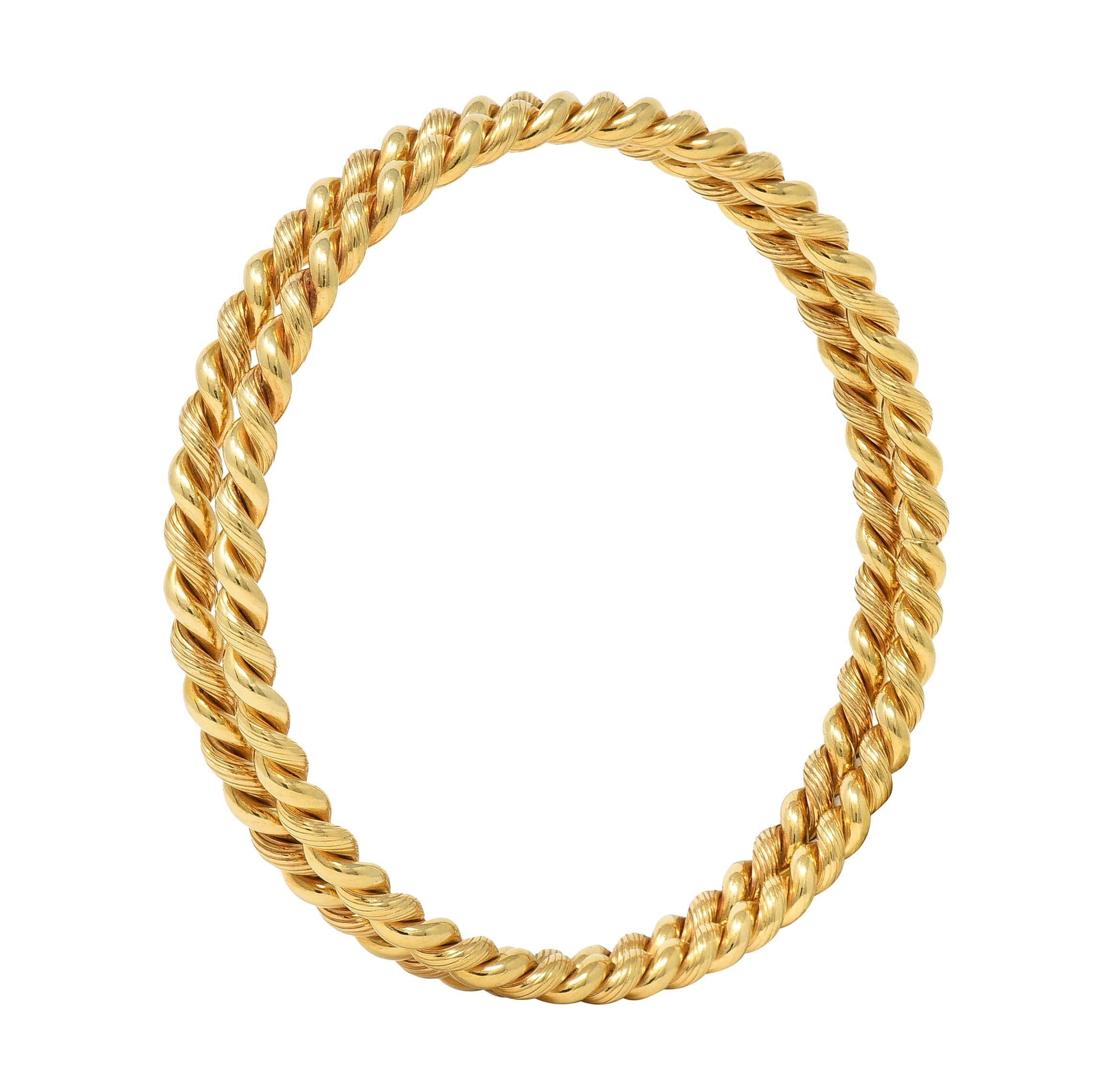 Women's or Men's Tiffany & Co. 1960's 14 Karat Gold Twisted Rope Vintage Bangle Bracelet Set
