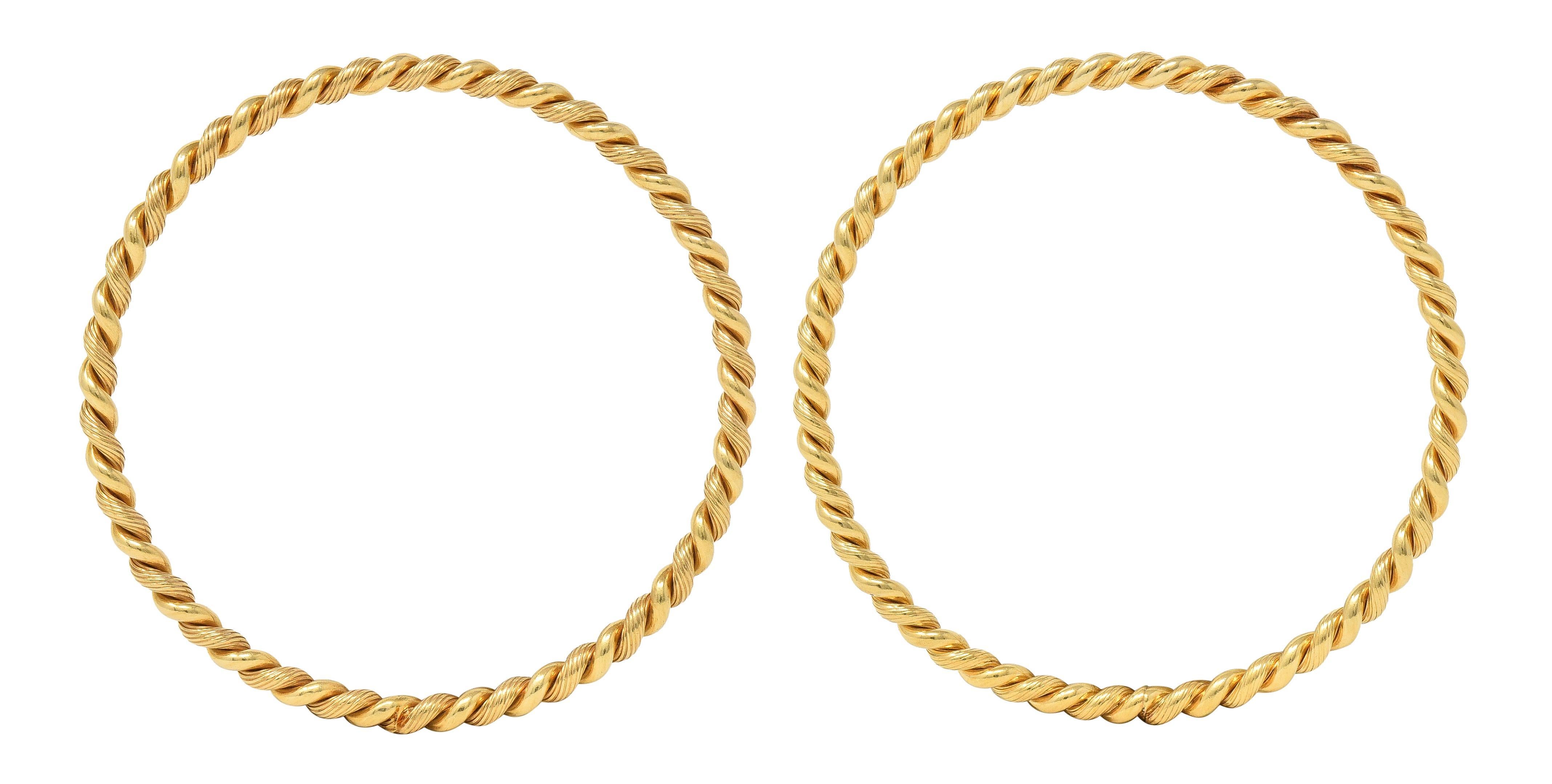 Tiffany & Co. 1960's 14 Karat Gold Twisted Rope Vintage Bangle Bracelet Set 2