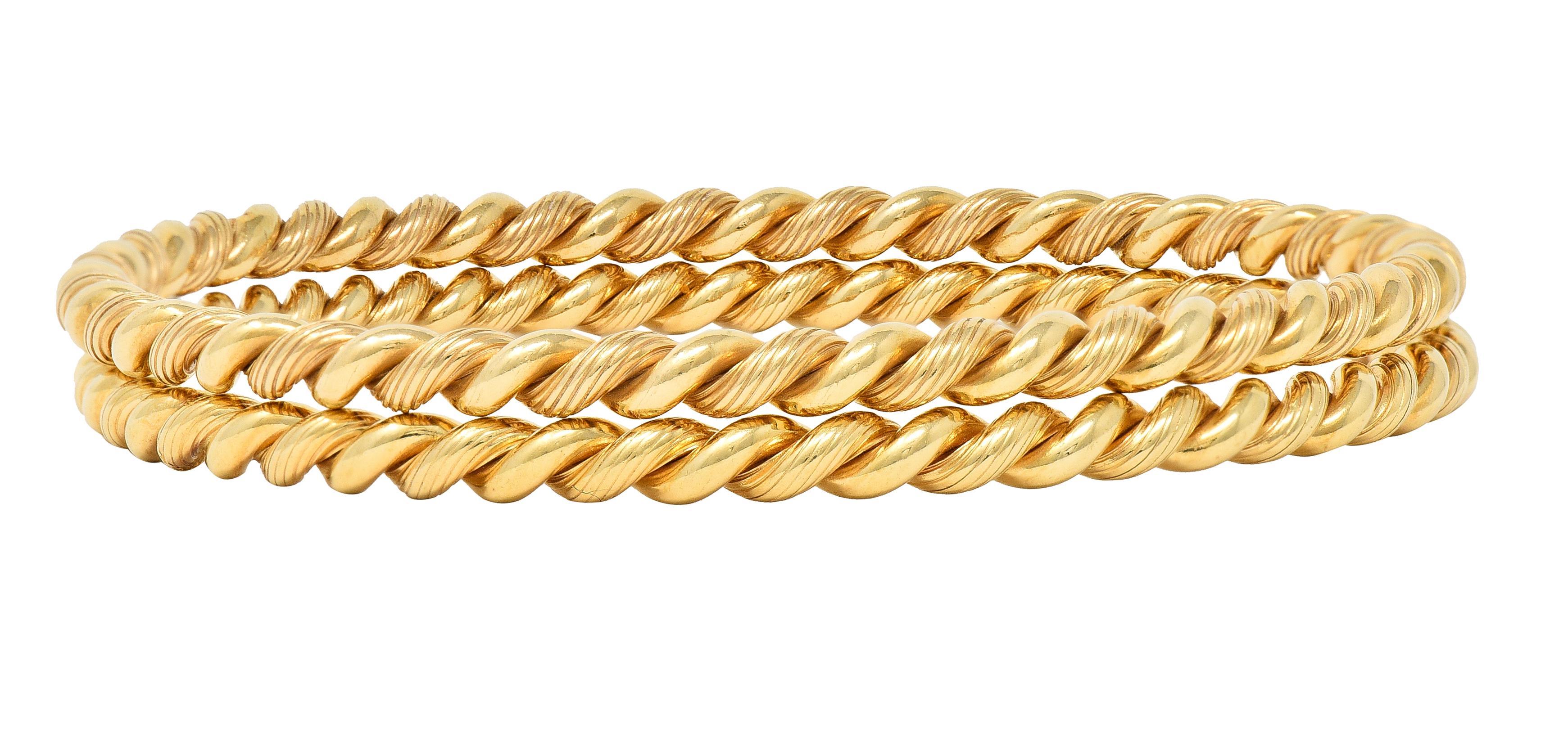 Tiffany & Co. 1960's 14 Karat Gold Twisted Rope Vintage Bangle Bracelet Set 3