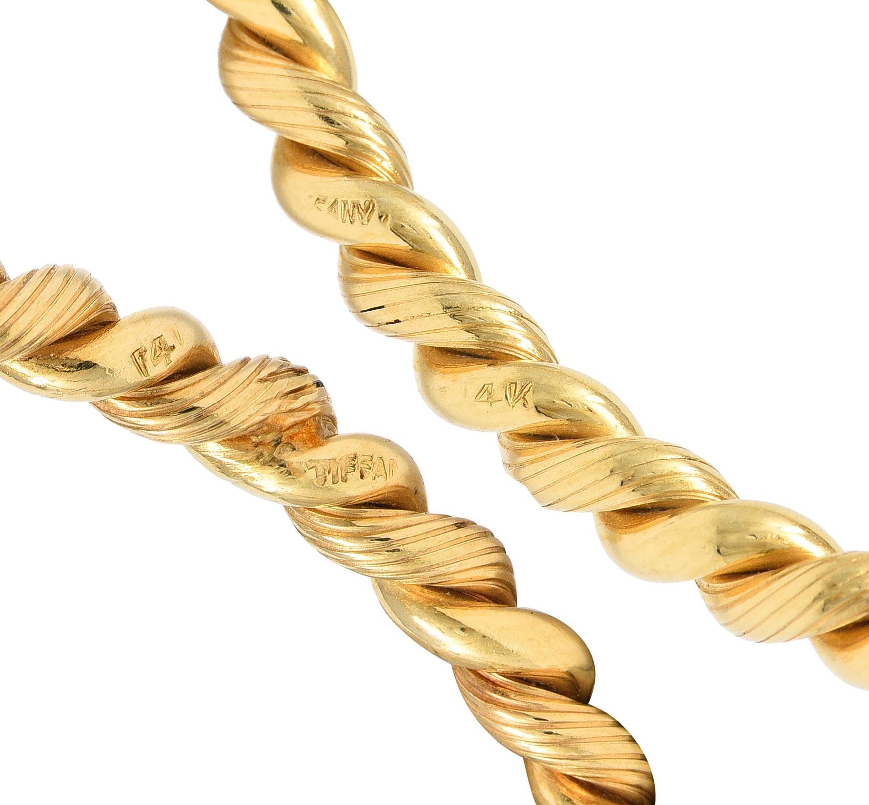 Tiffany & Co. 1960's 14 Karat Gold Twisted Rope Vintage Bangle Bracelet Set 4