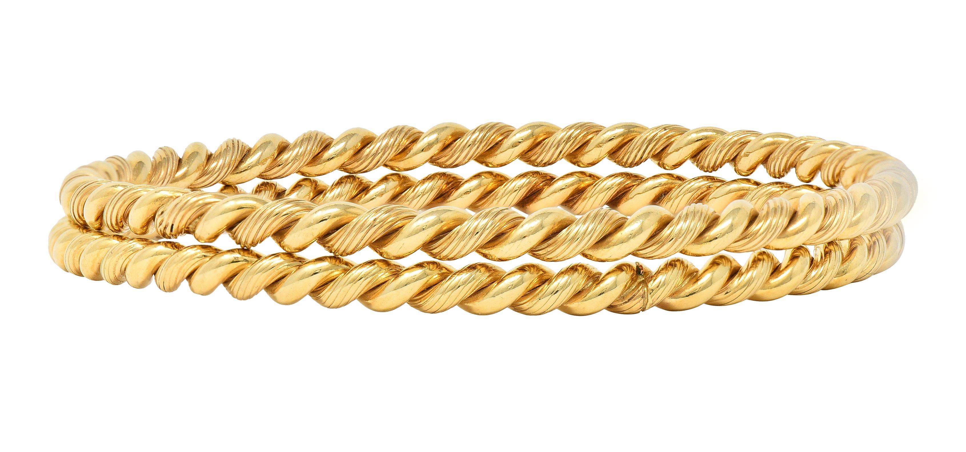 Tiffany & Co. 1960's 14 Karat Gold Twisted Rope Vintage Bangle Bracelet Set 5