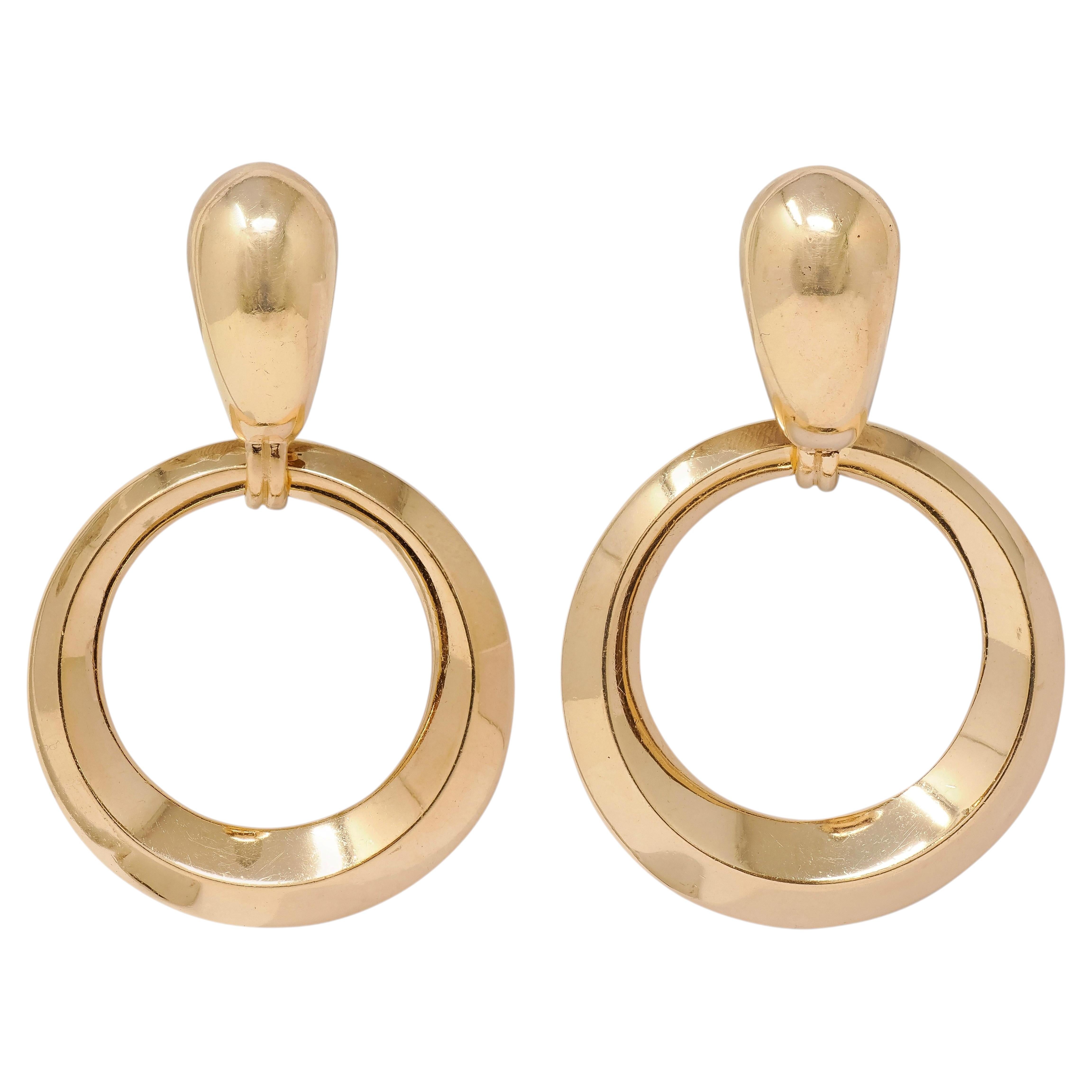 Tiffany & Co. 1960's 14K Yellow Gold Vintage Door Knocker Drop Earrings