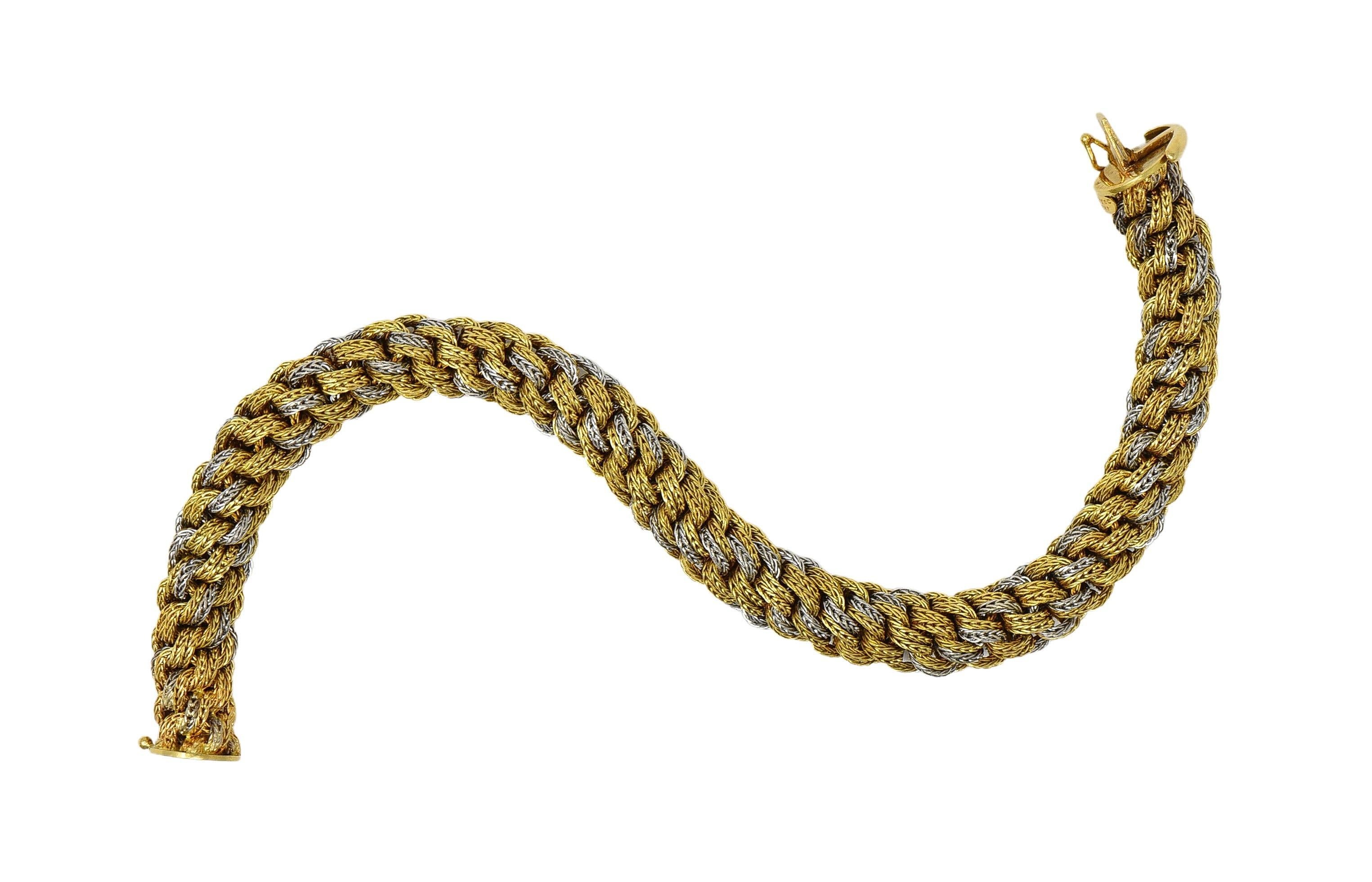 Tiffany & Co. 1960's Pulsera vintage de cadena de cuerda tejida en oro de 18 quilates en dos tonos en venta 5