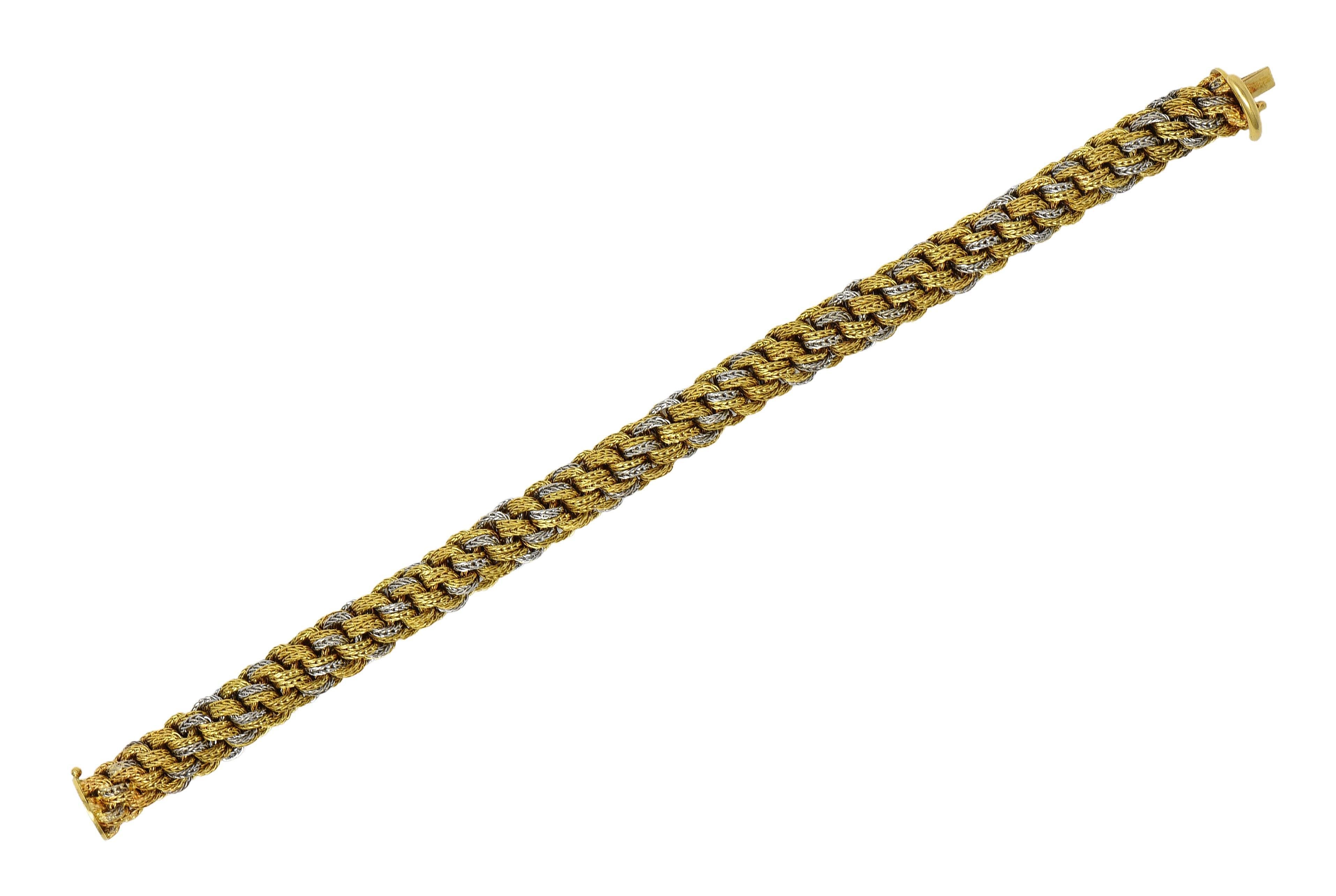 Tiffany & Co. 1960's Pulsera vintage de cadena de cuerda tejida en oro de 18 quilates en dos tonos Moderno en venta