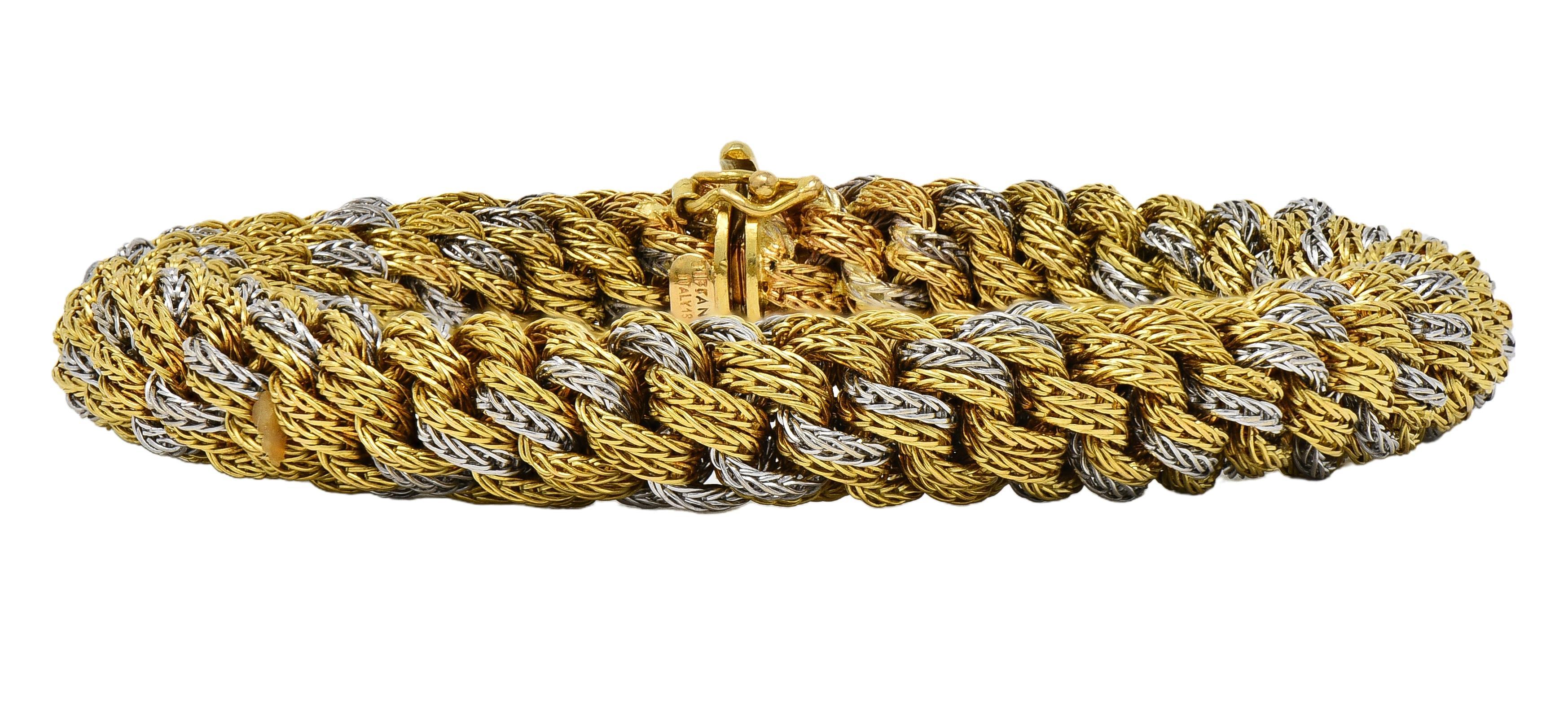 Tiffany & Co. 1960's Pulsera vintage de cadena de cuerda tejida en oro de 18 quilates en dos tonos en Excelente estado para la venta en Philadelphia, PA