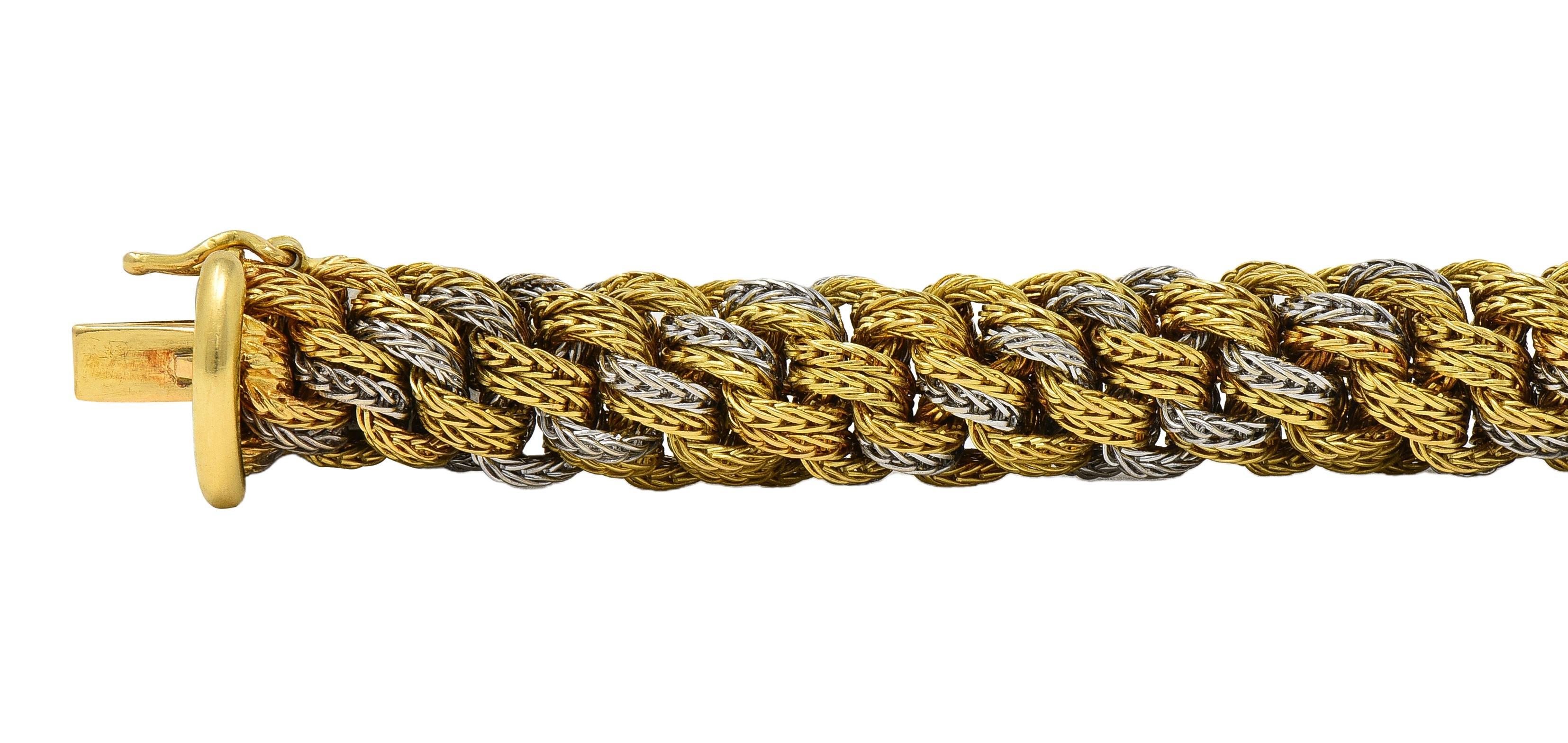 Femenino o masculino Tiffany & Co. 1960's Pulsera vintage de cadena de cuerda tejida en oro de 18 quilates en dos tonos en venta