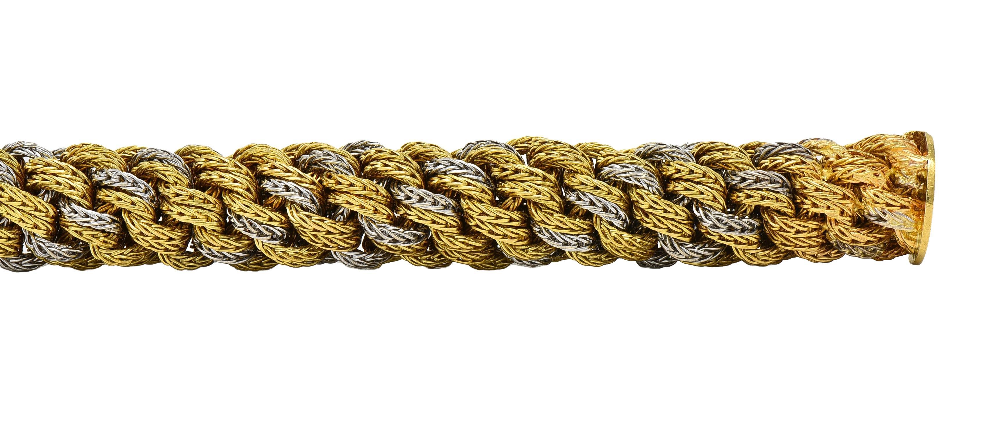 Tiffany & Co. 1960's Pulsera vintage de cadena de cuerda tejida en oro de 18 quilates en dos tonos en venta 1