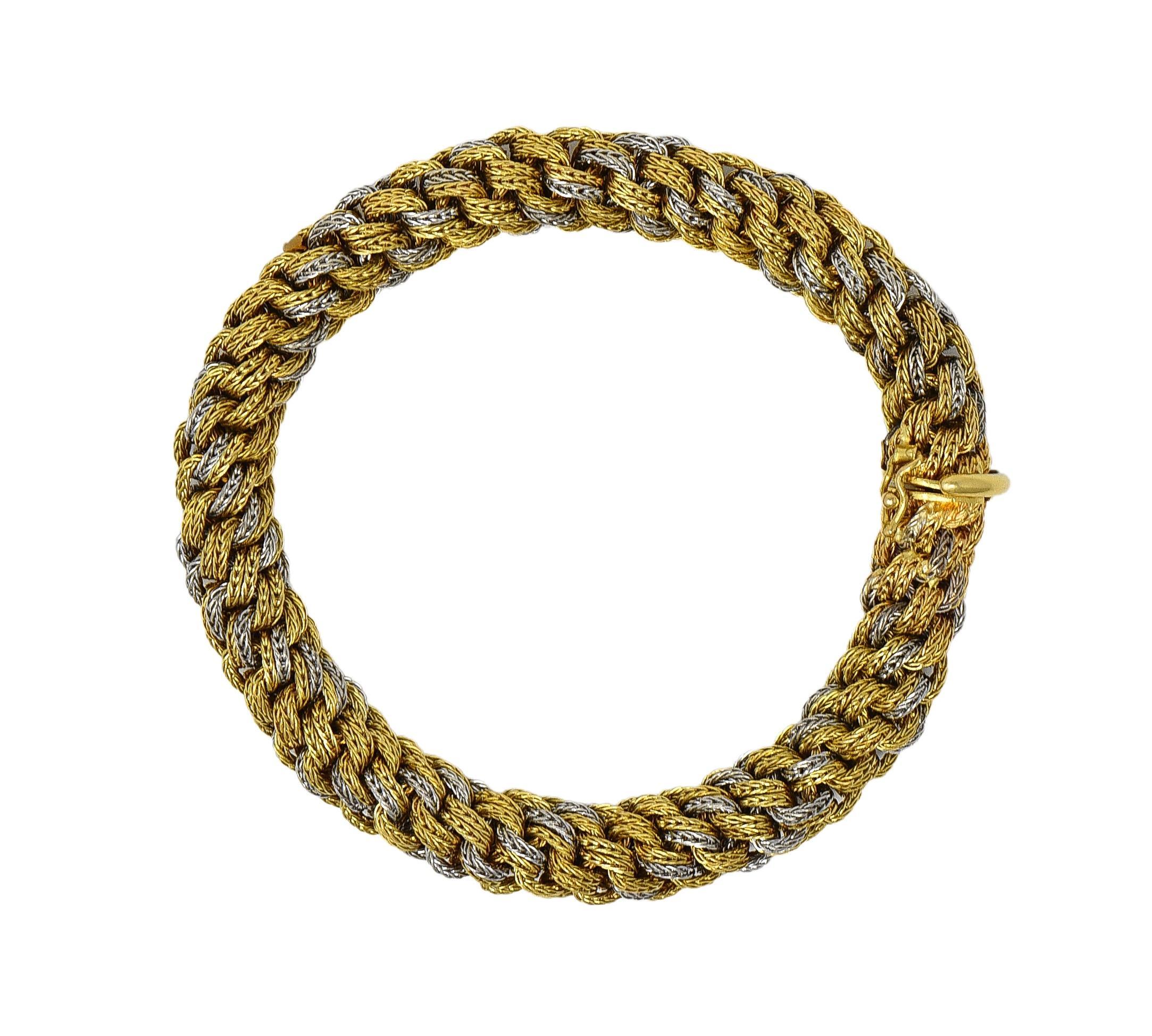 Tiffany & Co. 1960's Pulsera vintage de cadena de cuerda tejida en oro de 18 quilates en dos tonos en venta 2