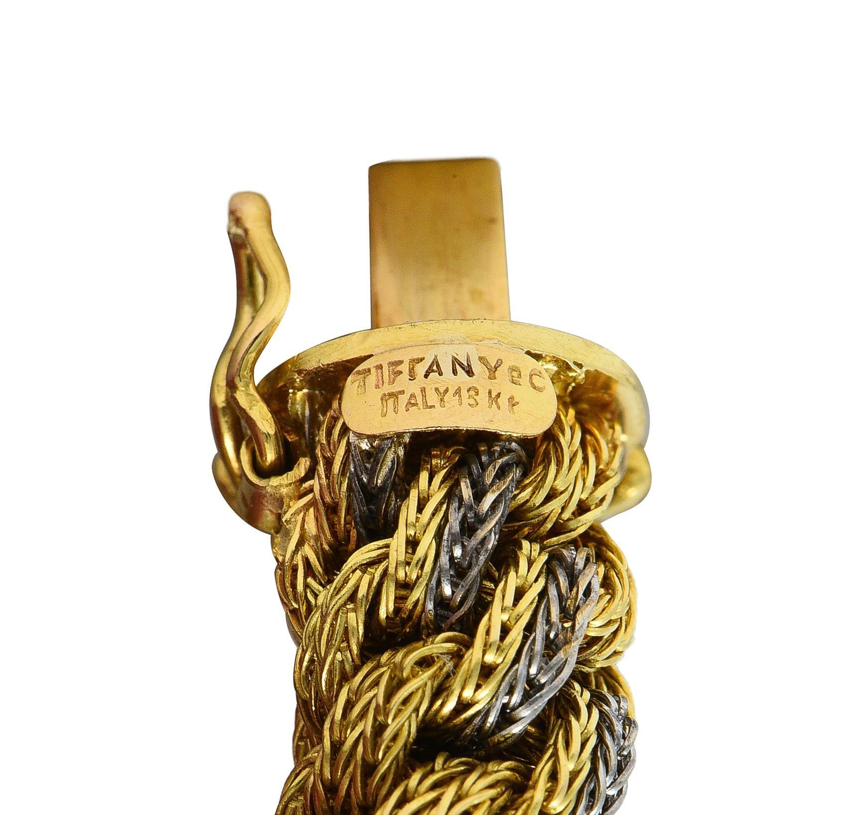 Tiffany & Co. 1960's Pulsera vintage de cadena de cuerda tejida en oro de 18 quilates en dos tonos en venta 3