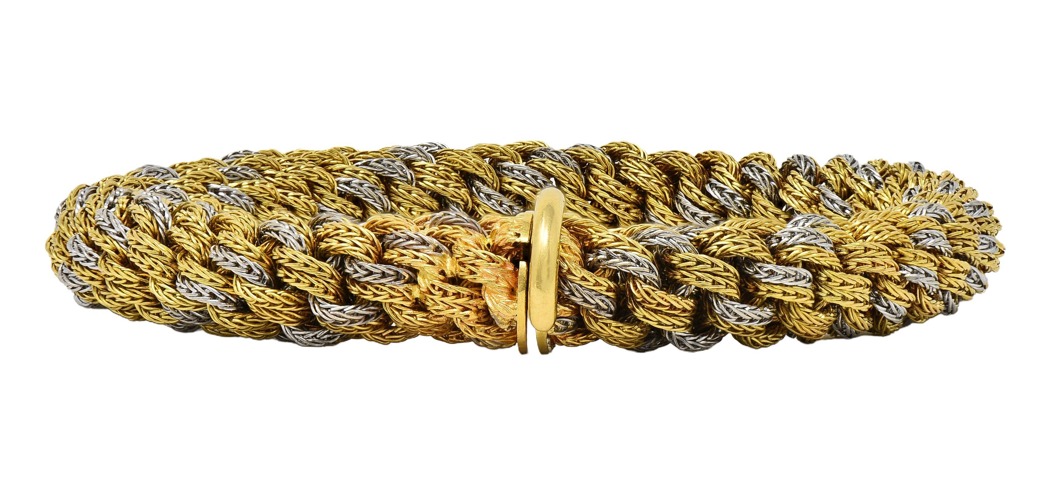 Tiffany & Co. 1960's Pulsera vintage de cadena de cuerda tejida en oro de 18 quilates en dos tonos en venta 4
