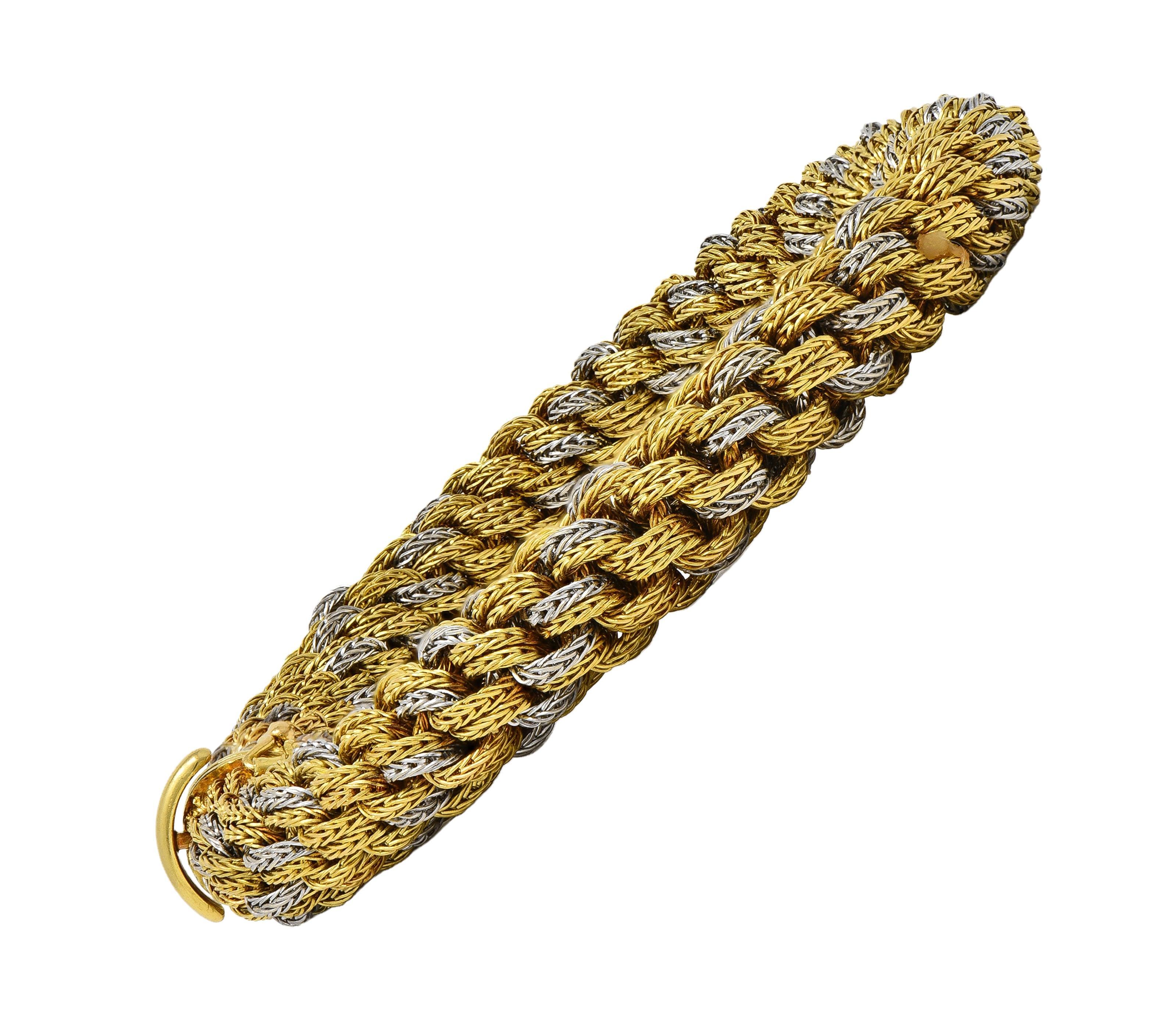 Tiffany & Co. 1960er Jahre 18 Karat zweifarbiges Gold Vintage gewebtes Seil-Kettenarmband aus Gold