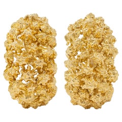 Tiffany & Co. 1960's 18 Karat Yellow Gold Vintage Brutalist J-Hoop Earrings