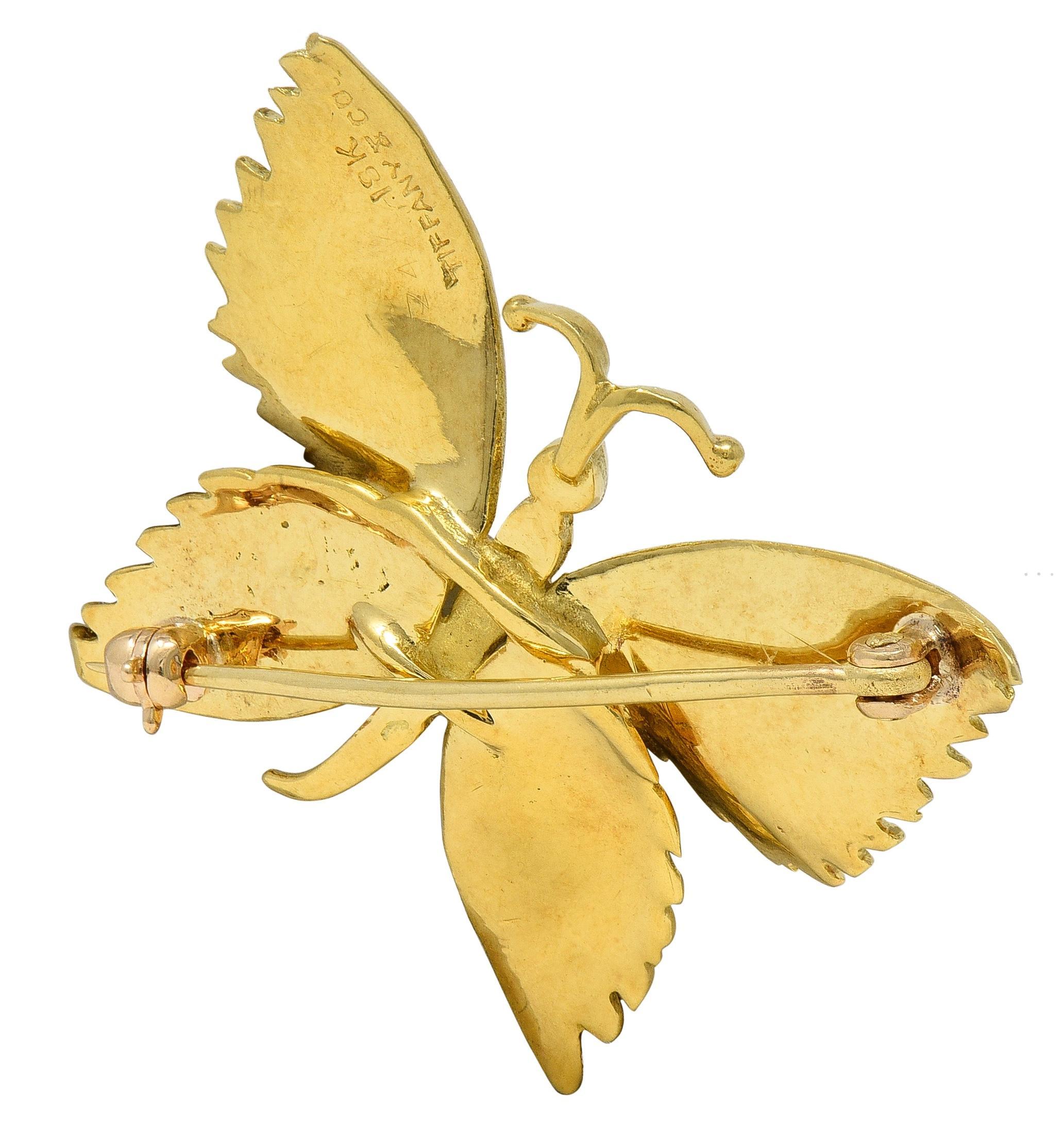 Tiffany & Co. 1960's 18 Karat Yellow Gold Vintage Butterfly Brooch In Excellent Condition For Sale In Philadelphia, PA