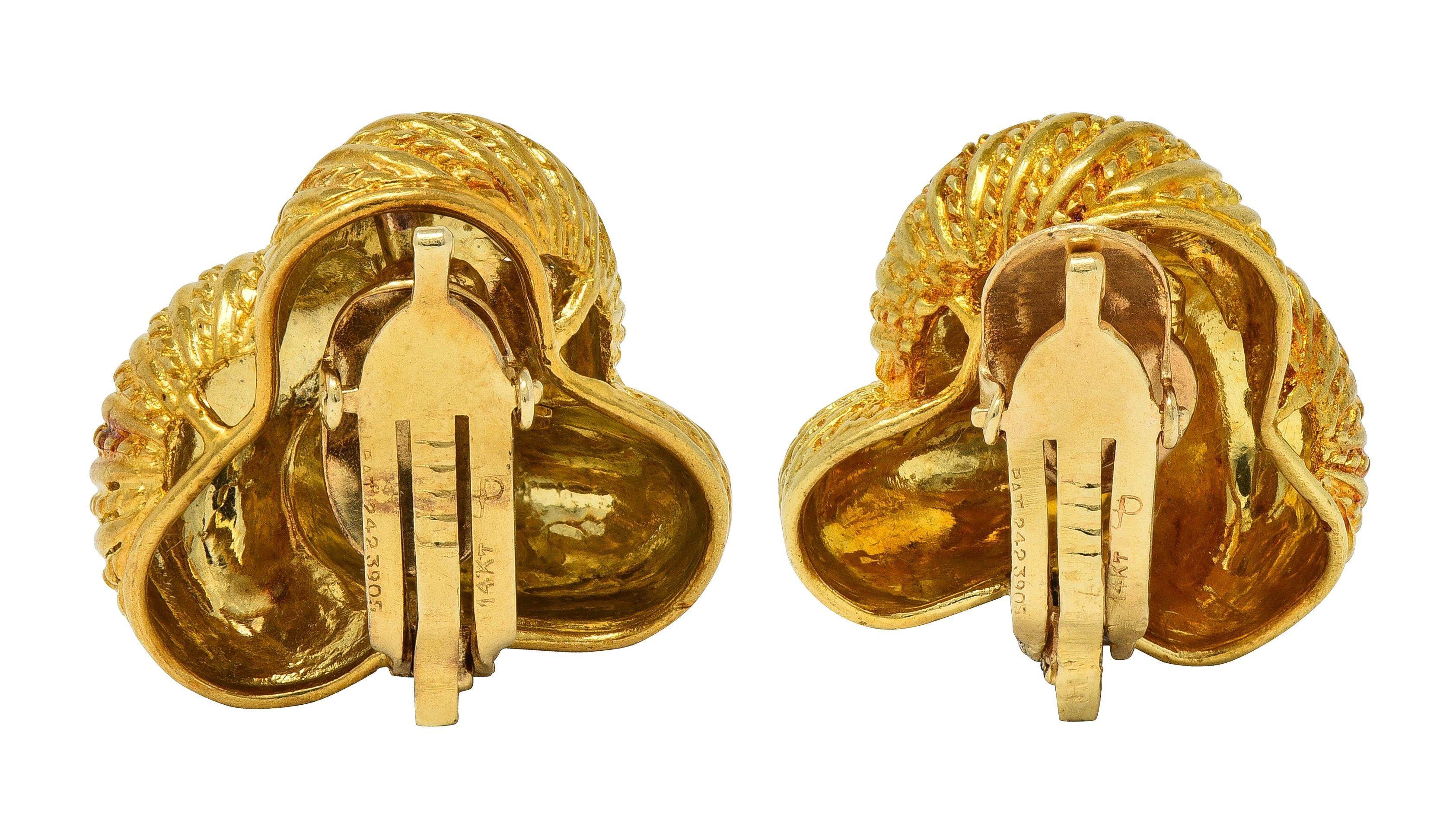 Tiffany & Co. 1960er Jahre 18 Karat Gelbgold Vintage Rope Knot Ohr-Clip-Ohrringe im Zustand „Hervorragend“ im Angebot in Philadelphia, PA