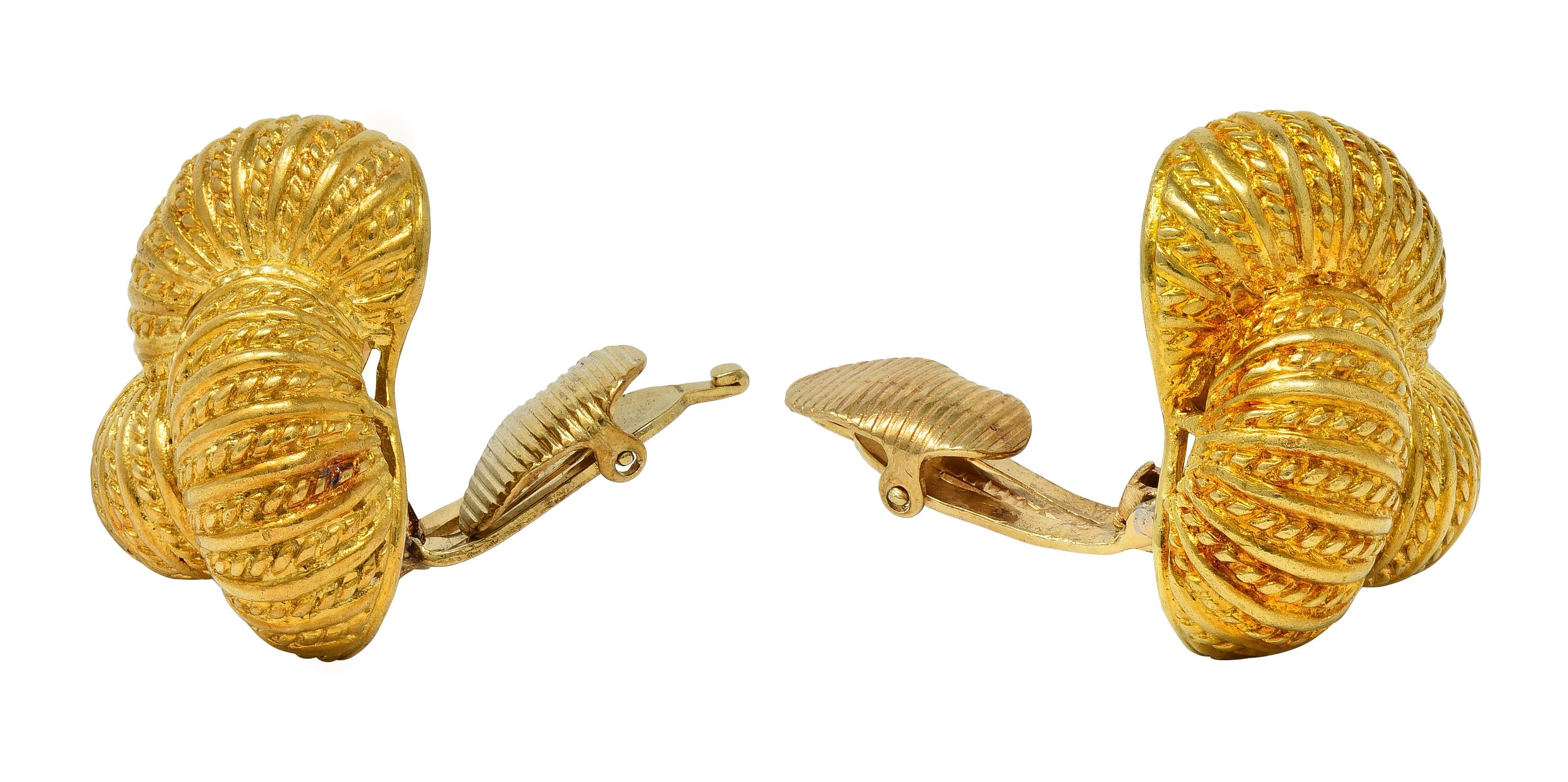 Tiffany & Co. 1960er Jahre 18 Karat Gelbgold Vintage Rope Knot Ohr-Clip-Ohrringe im Angebot 1
