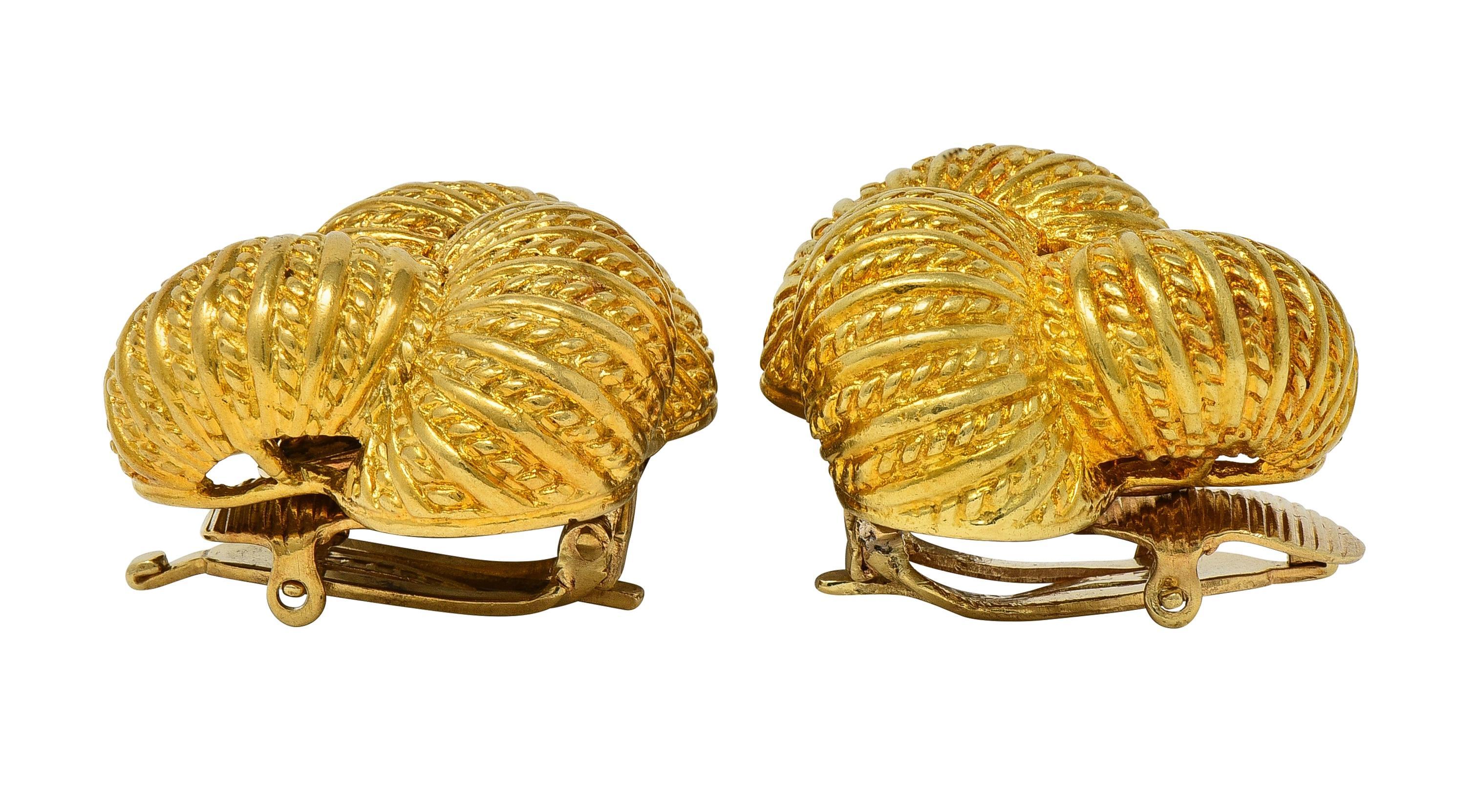 Tiffany & Co. 1960er Jahre 18 Karat Gelbgold Vintage Rope Knot Ohr-Clip-Ohrringe im Angebot 2