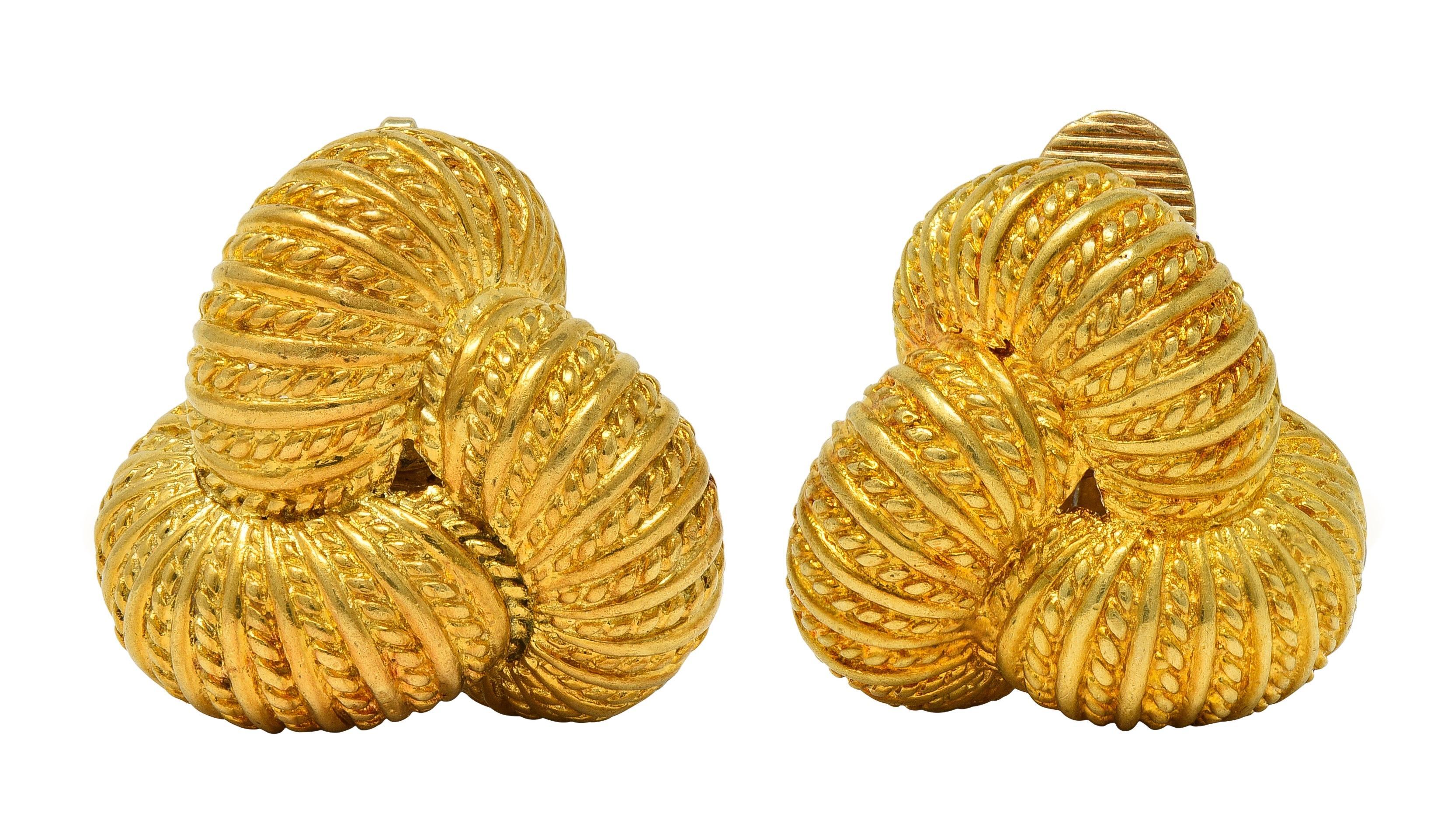 Tiffany & Co. 1960er Jahre 18 Karat Gelbgold Vintage Rope Knot Ohr-Clip-Ohrringe im Angebot