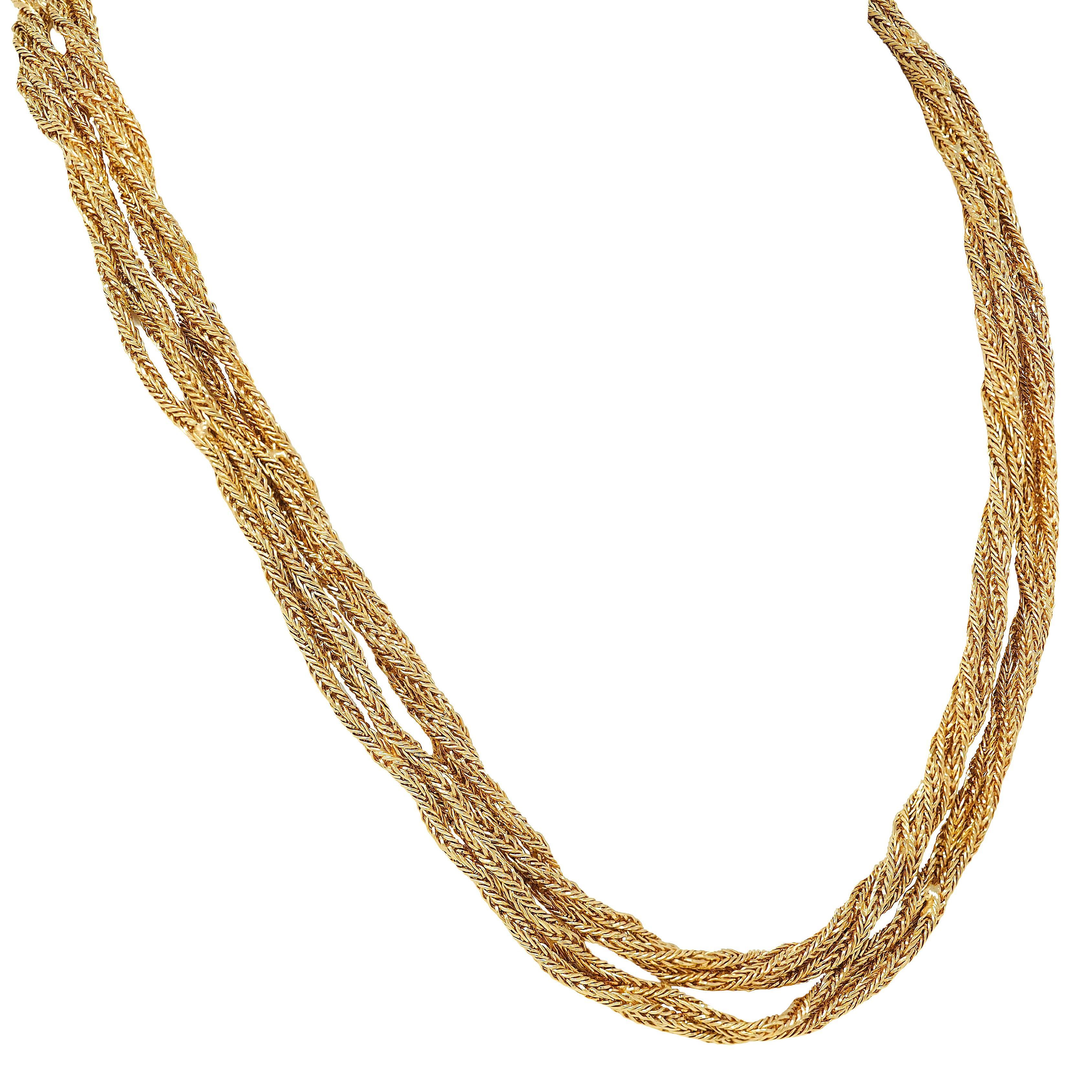 Women's or Men's Tiffany & Co. 1960's 18K Gold Twisted Rope Vintage Multi-Strand Necklace For Sale