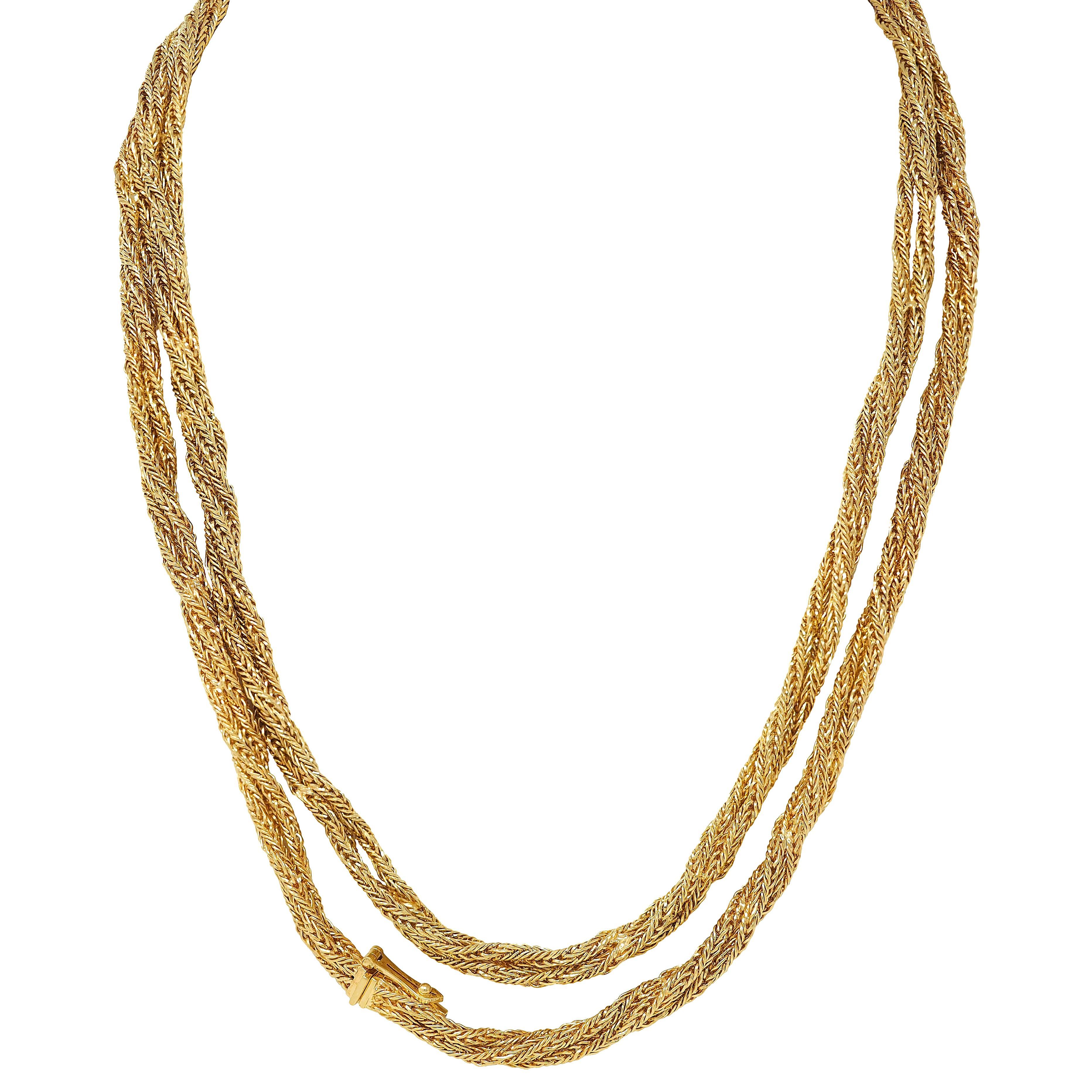 Tiffany & Co. 1960's 18K Gold Twisted Rope Vintage Multi-Strand Necklace For Sale 1