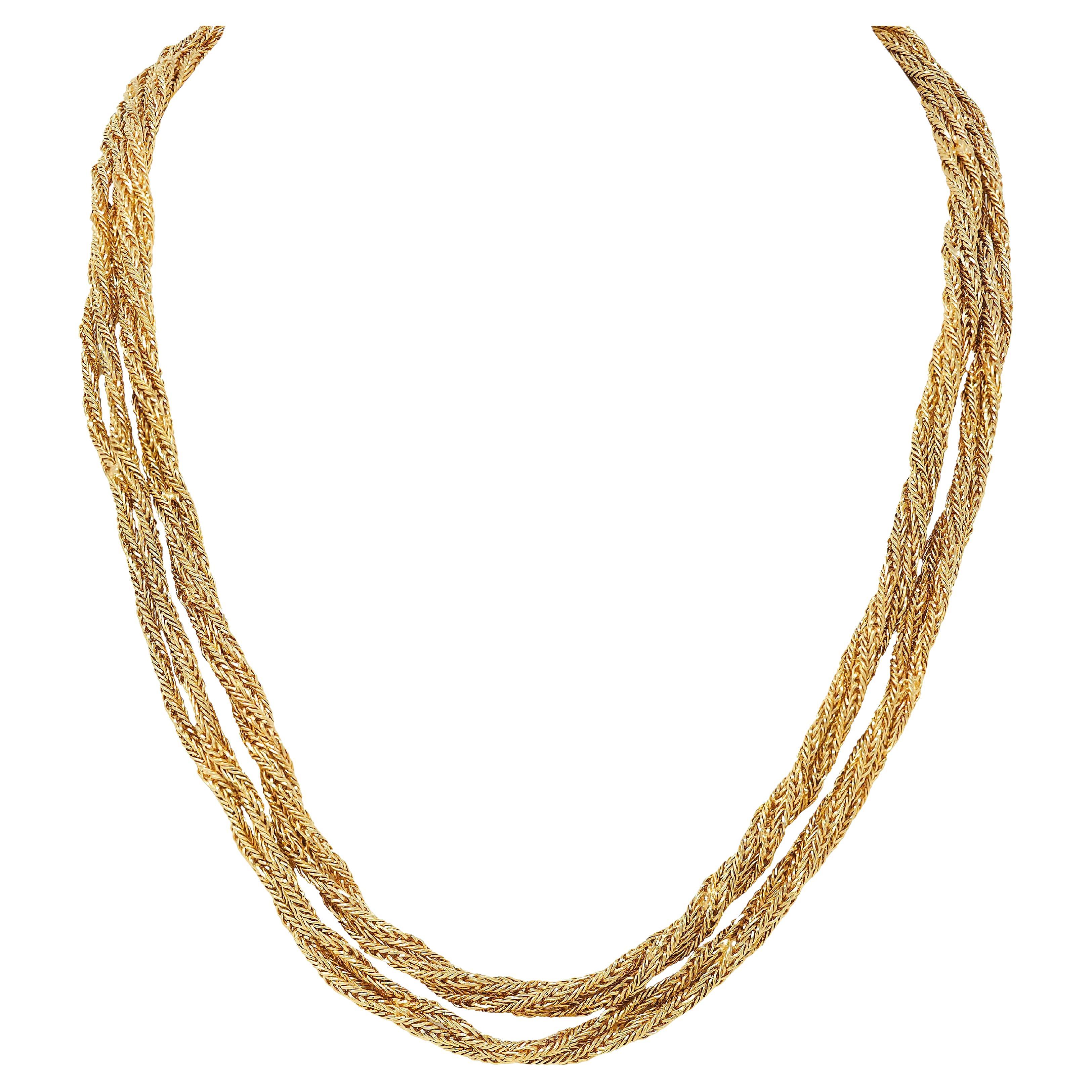 Mehrreihige Vintage-Halskette von Tiffany & Co. aus 18 Karat Gold mit gedrehtem Seil, 1960er Jahre