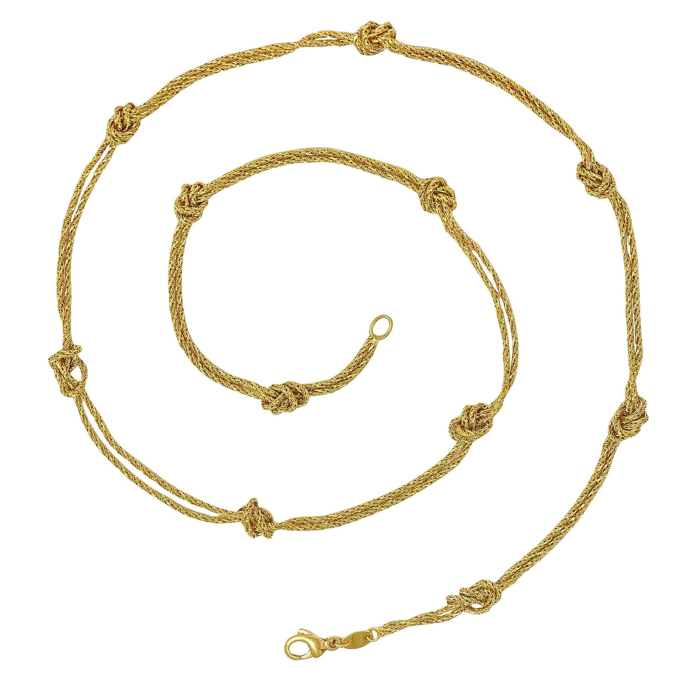 Modern Tiffany & Co. 1960's 18K Gold Vintage Knotted Rope Chain Station Necklace For Sale