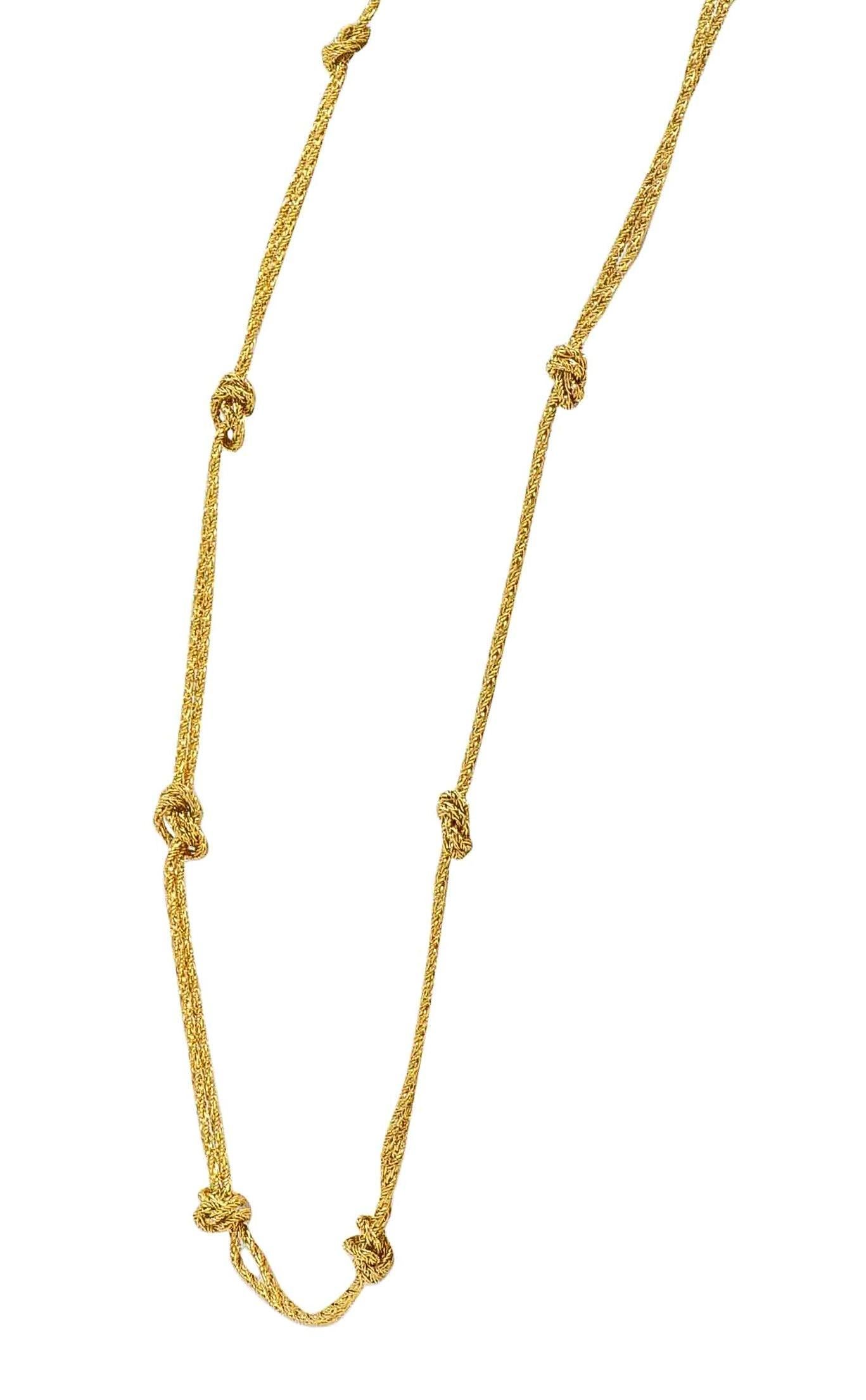 Tiffany & Co. 1960's 18K Gold Vintage Knotted Rope Chain Station Necklace In Excellent Condition For Sale In Philadelphia, PA