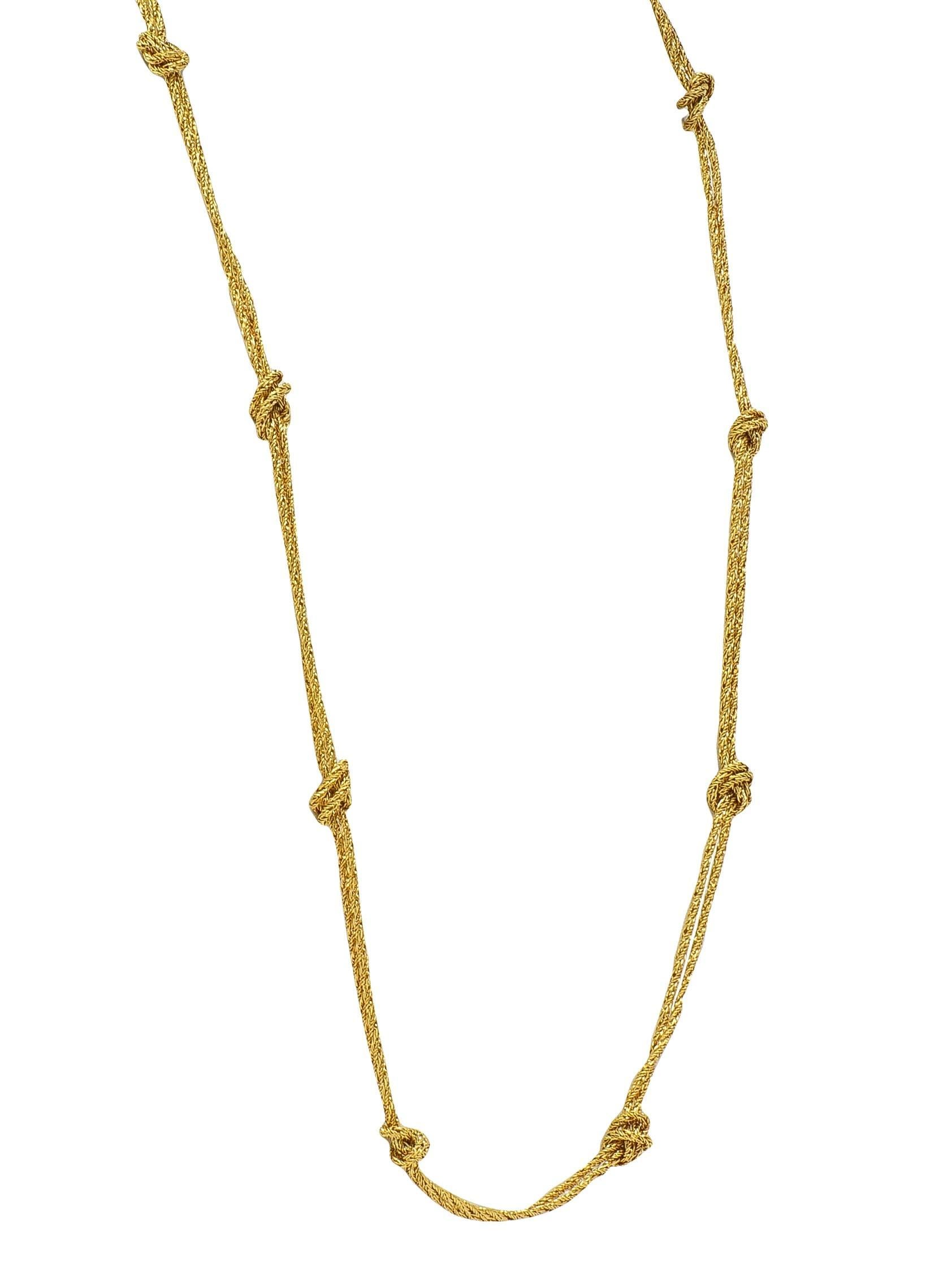 Women's Tiffany & Co. 1960's 18K Gold Vintage Knotted Rope Chain Station Necklace For Sale