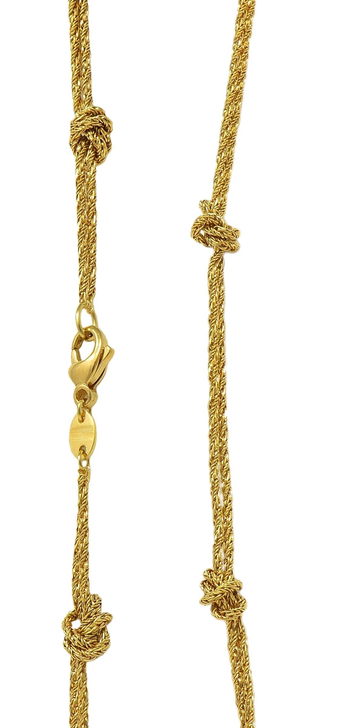 Tiffany & Co. 1960's 18K Gold Vintage Knotted Rope Chain Station Necklace For Sale 2
