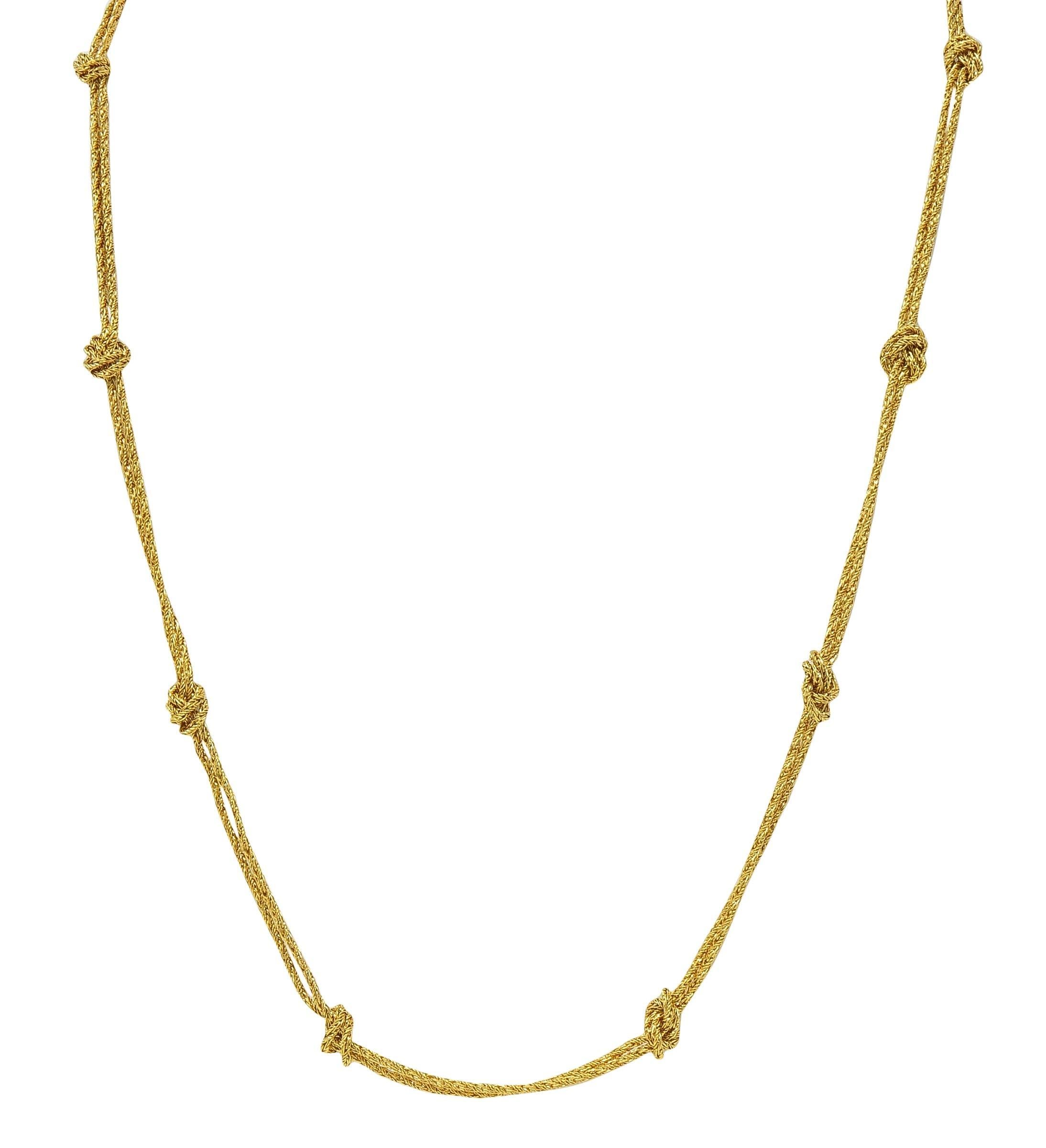 Tiffany & Co. 1960's 18K Gold Vintage Knotted Rope Chain Station Necklace For Sale 3