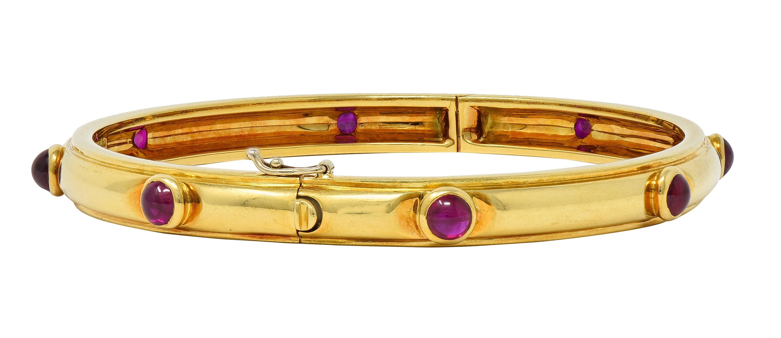 Tiffany & Co. 1960's 2.00 CTW Ruby 18 Karat Yellow Gold Vintage Bangle Bracelet In Excellent Condition For Sale In Philadelphia, PA
