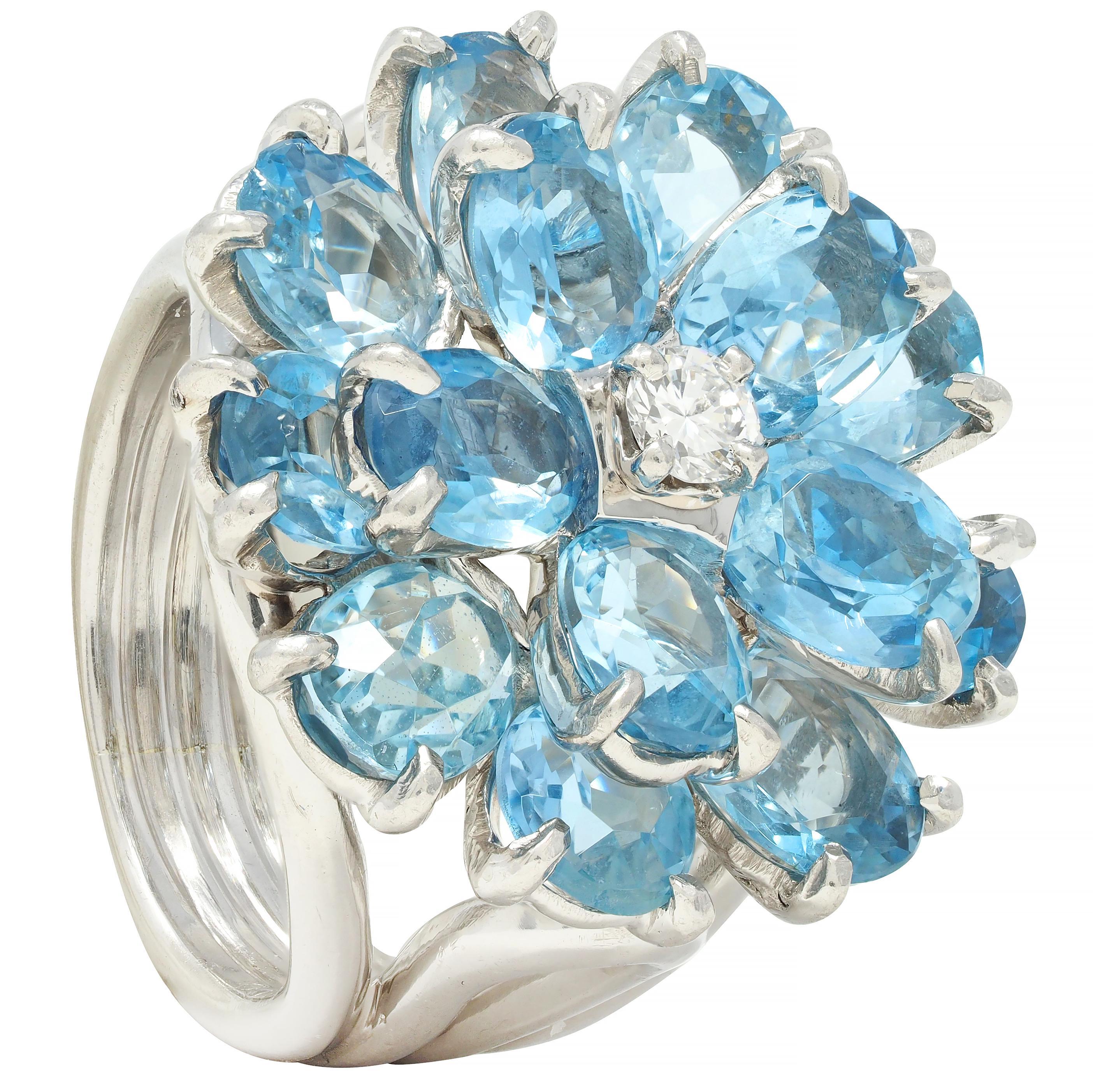 Tiffany & Co. 1960s 5.71 CTW Aquamarine Diamond Platinum Flower Vintage Ring 5
