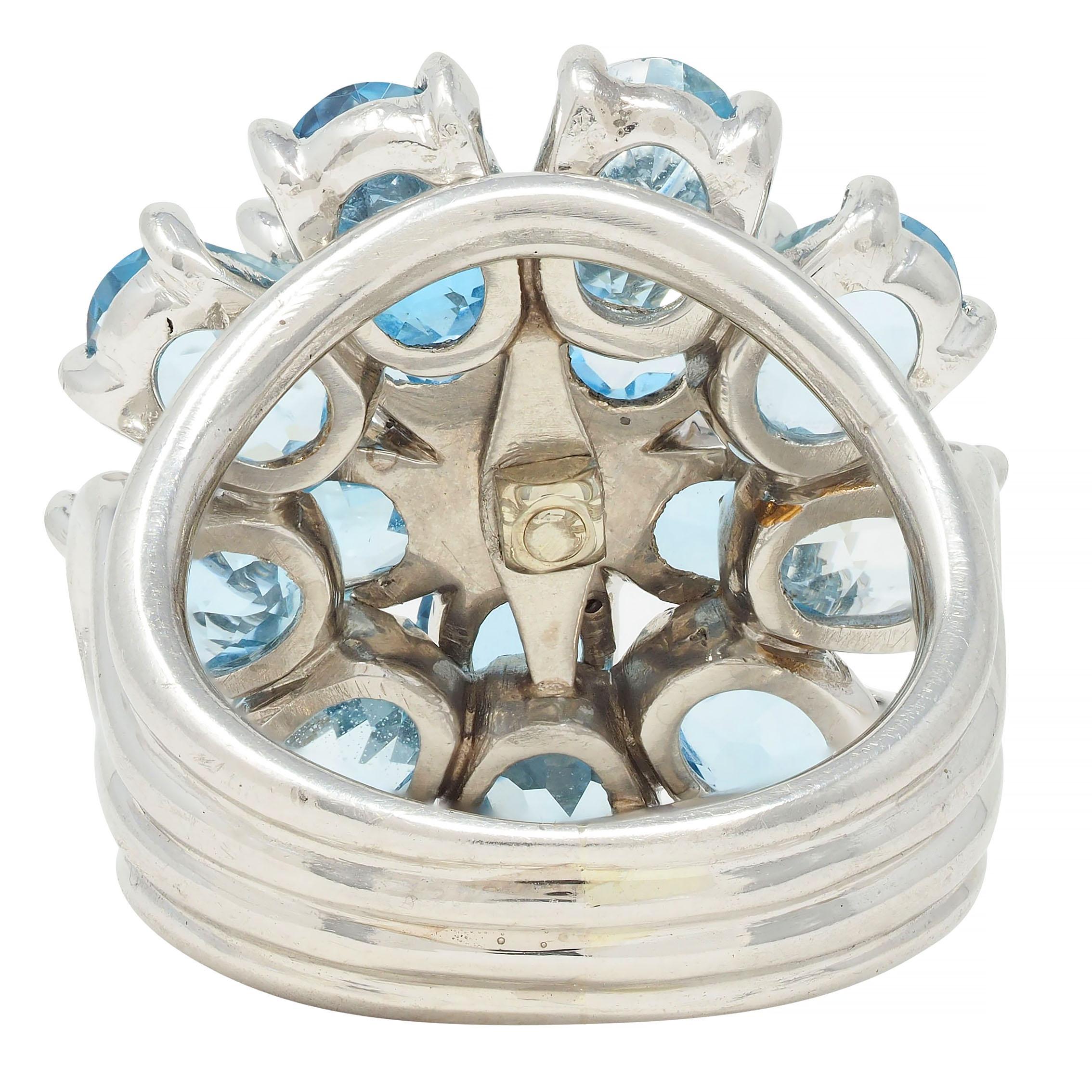 Tiffany & Co. 1960s 5.71 CTW Aquamarine Diamond Platinum Flower Vintage Ring 1