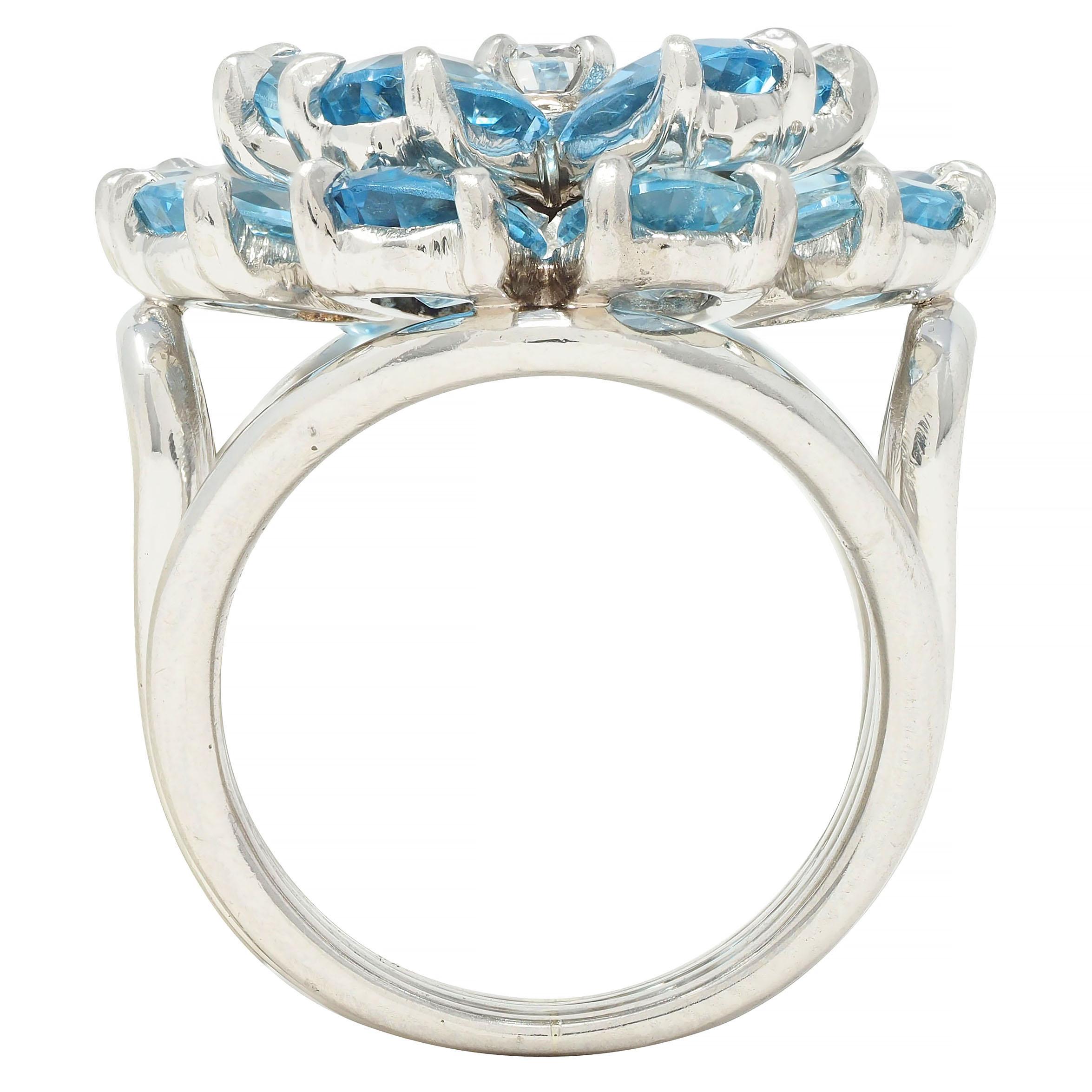 Tiffany & Co. 1960s 5.71 CTW Aquamarine Diamond Platinum Flower Vintage Ring 2
