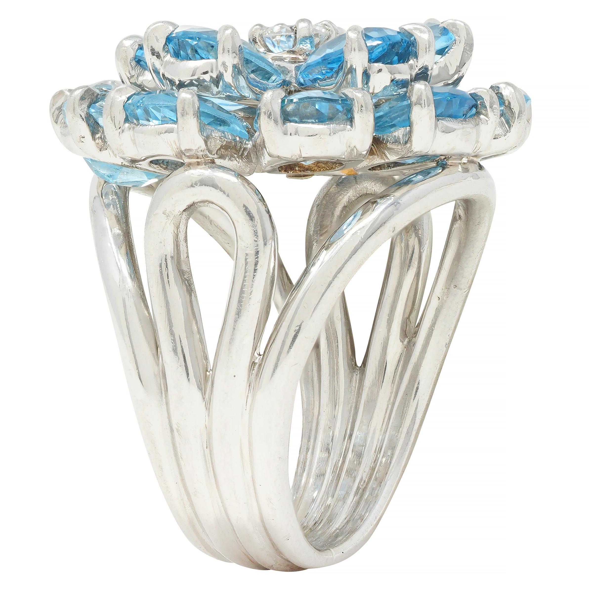 Tiffany & Co. 1960s 5.71 CTW Aquamarine Diamond Platinum Flower Vintage Ring 3